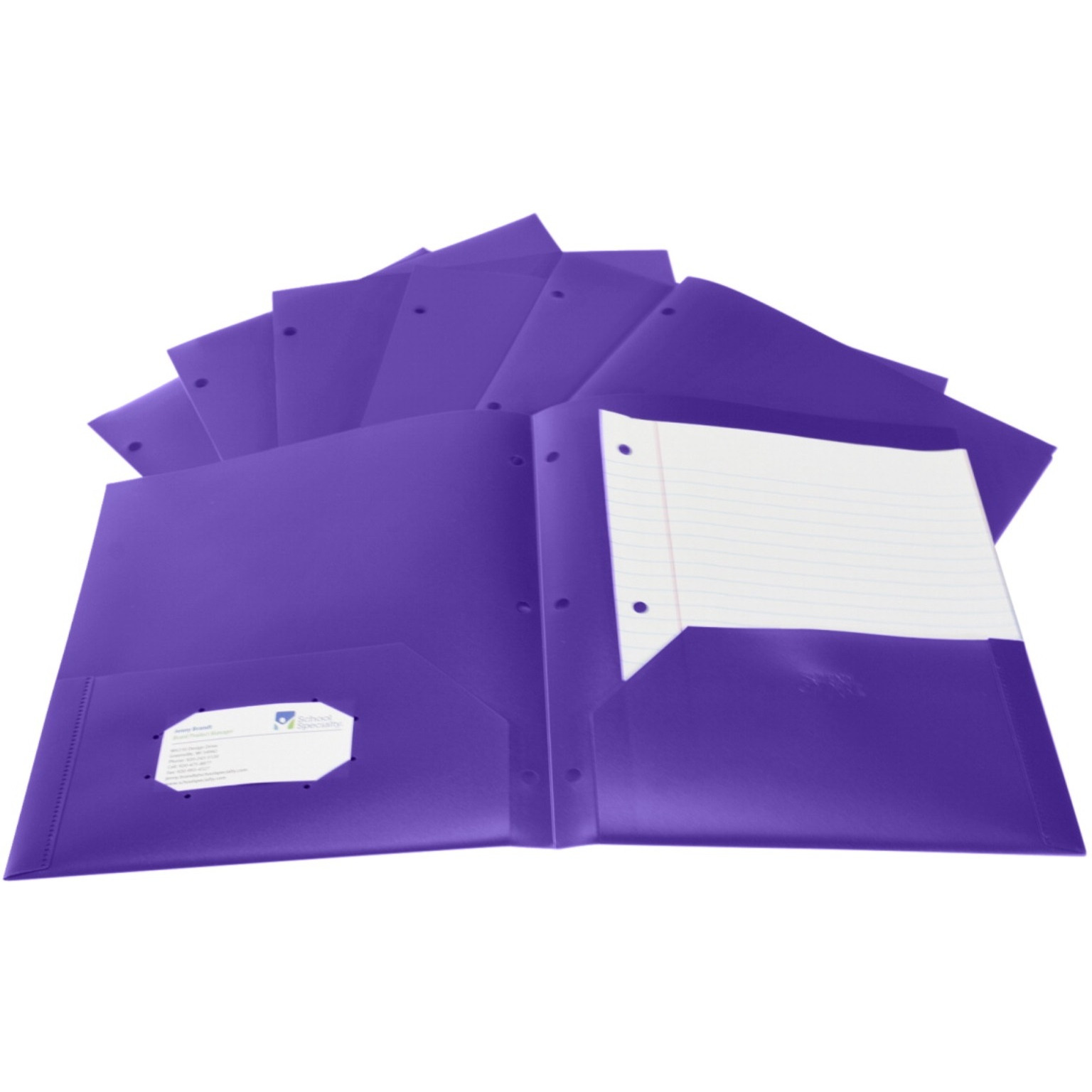 School Smart Heavyweight Two-Pocket Poly Folder with Three-Hole Punch, Purple, Pack of 25