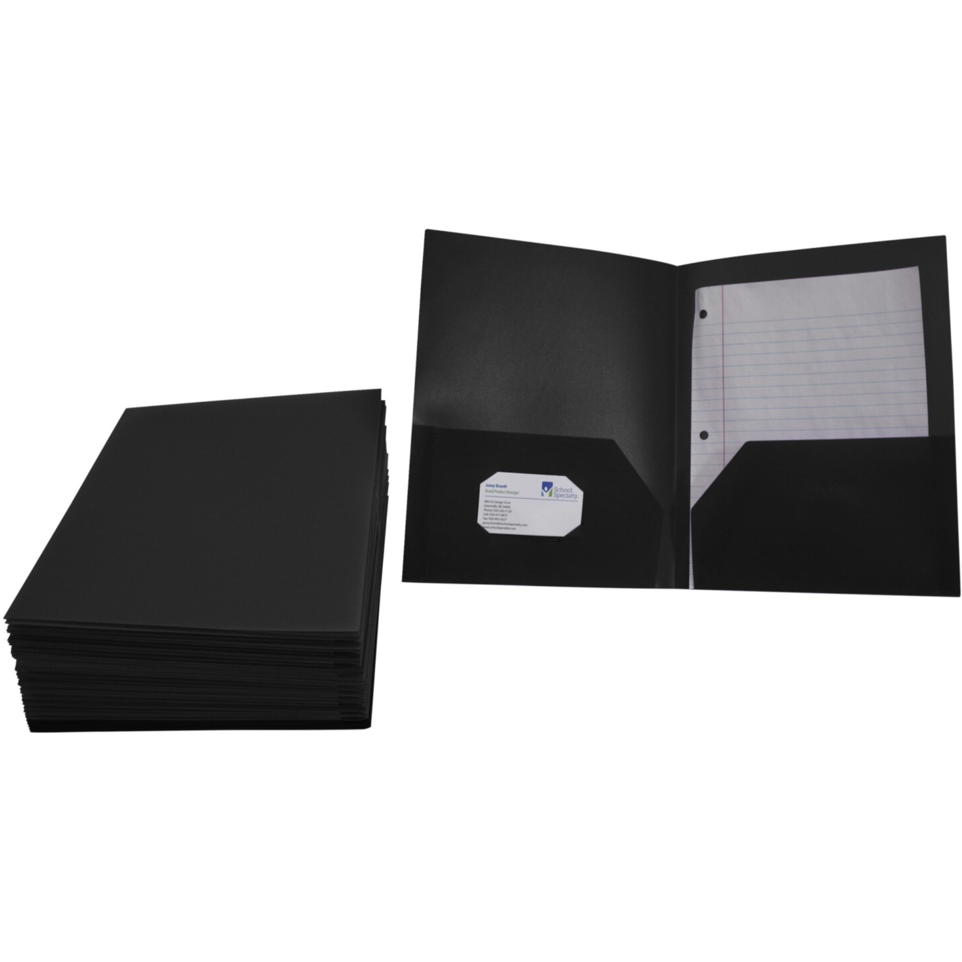 School Smart Heavyweight Two-Pocket Poly Folder, Black, Pack of 25