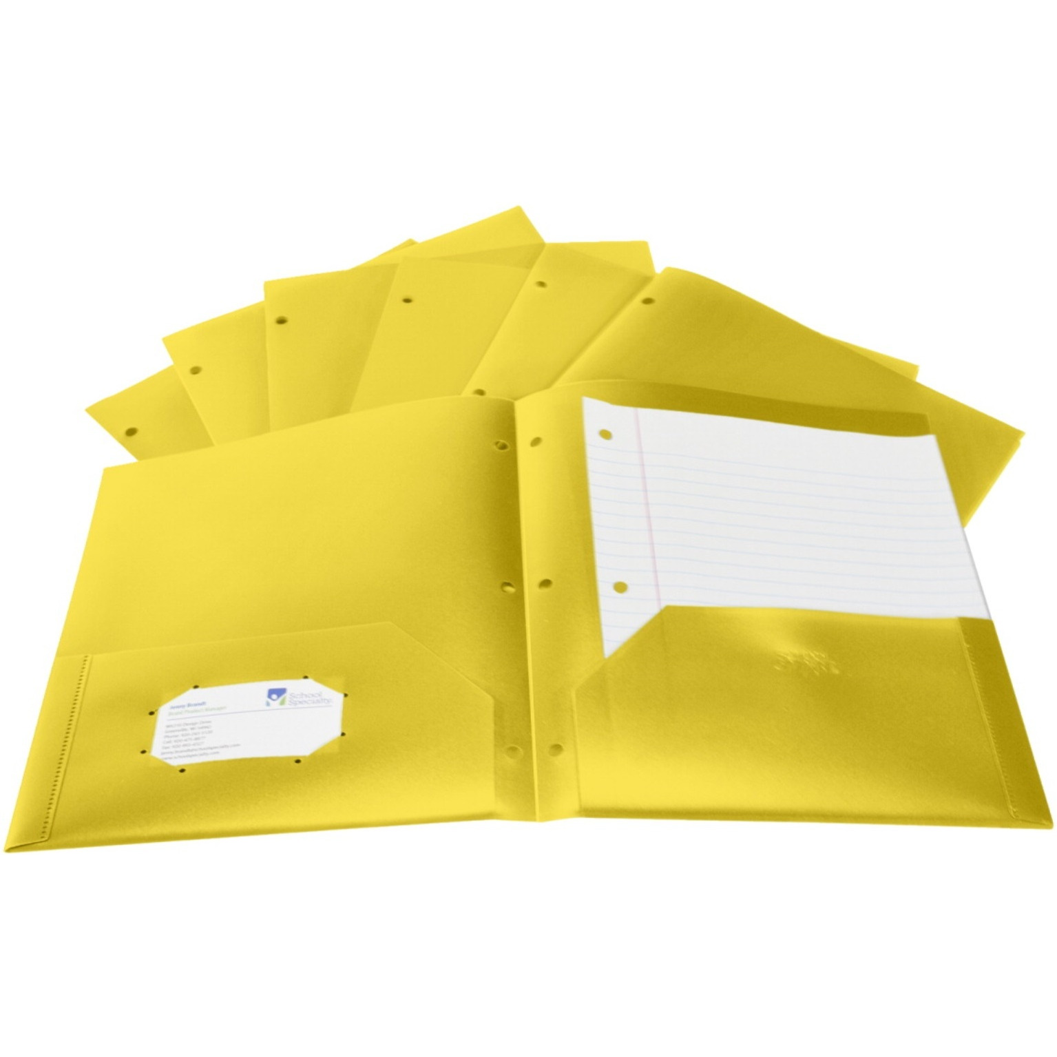 School Smart Heavyweight Two-Pocket Poly Folder with Three-Hole Punch, Yellow, Pack of 25