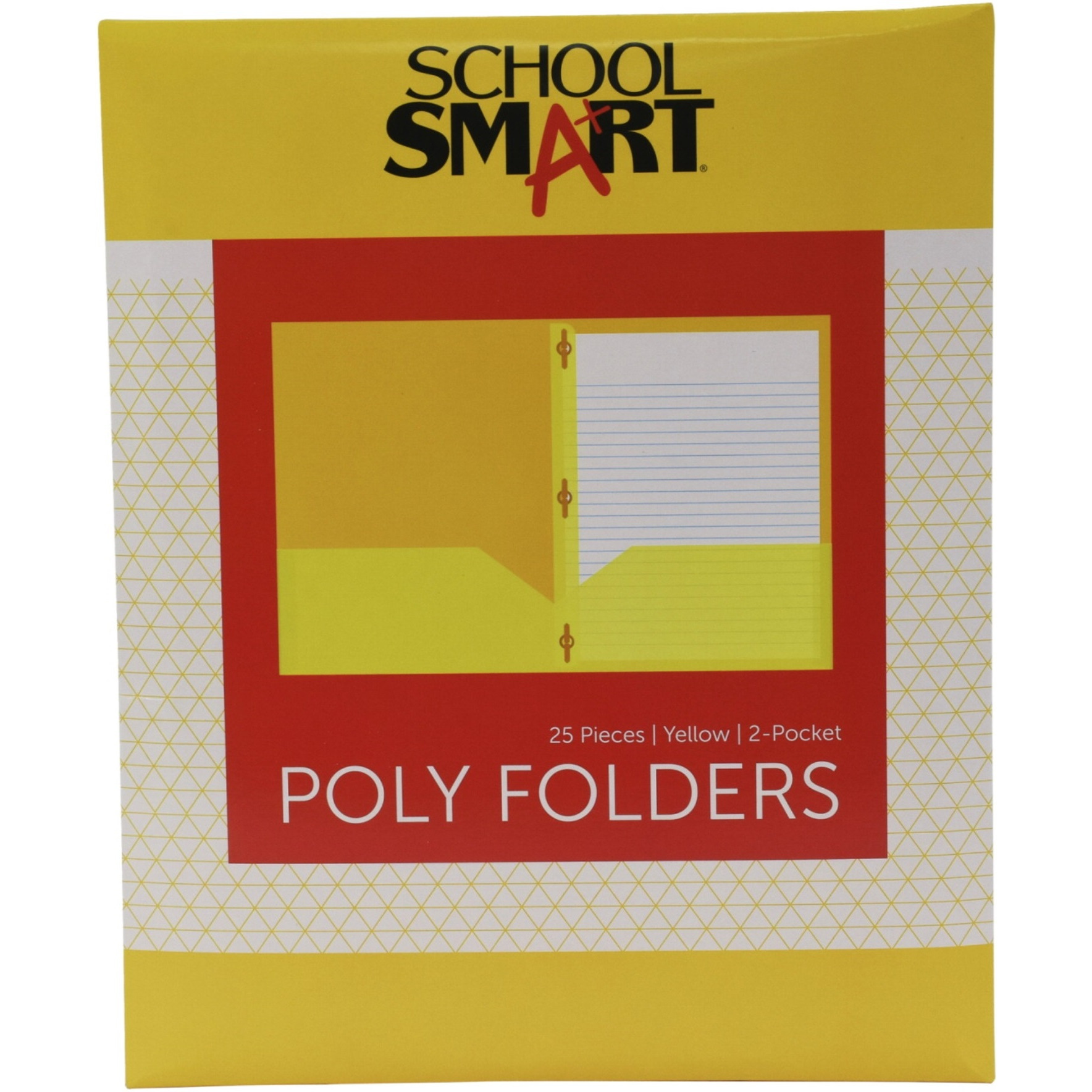 School Smart Heavyweight Two-Pocket Poly Folder with Fasteners, Yellow, Pack of 25