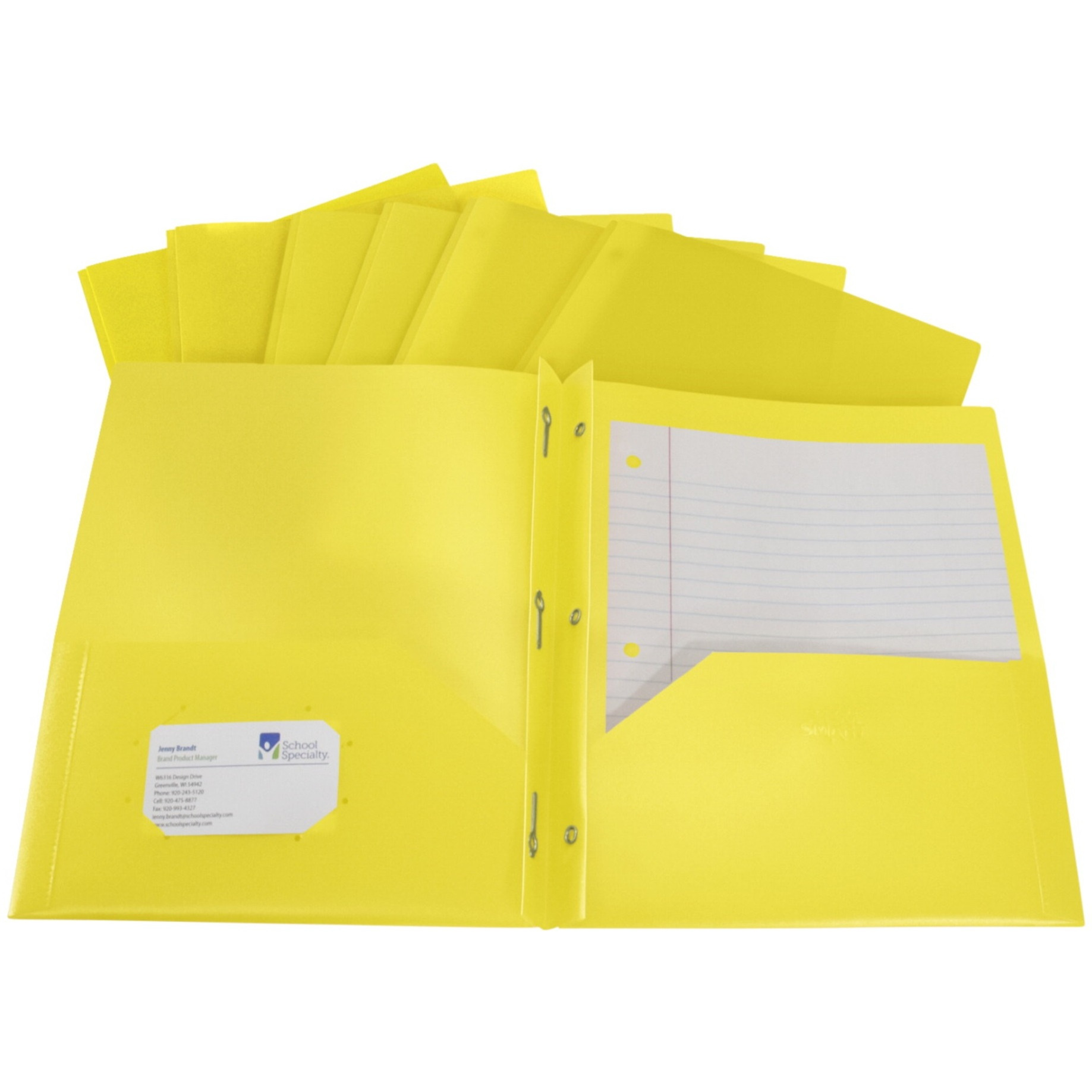 School Smart Heavyweight Two-Pocket Poly Folder with Fasteners, Yellow, Pack of 25