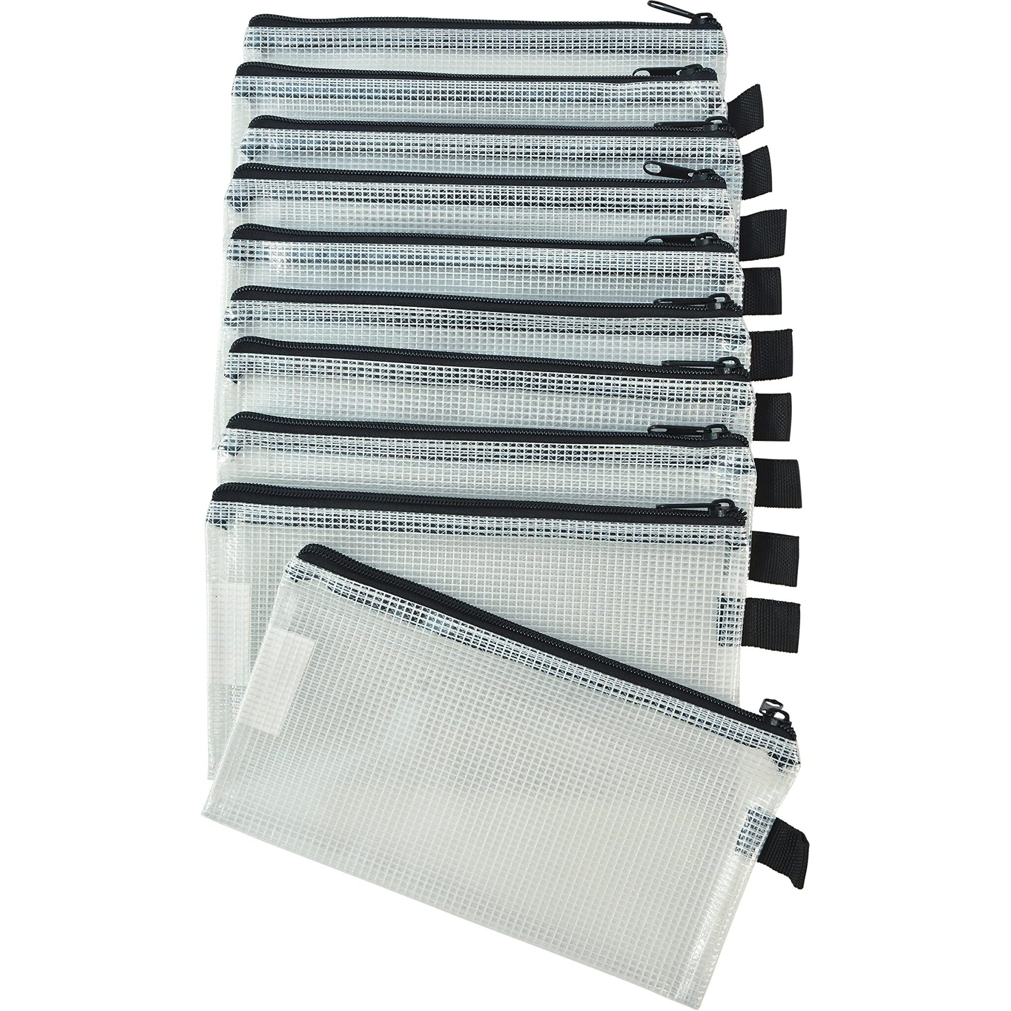 Sax Mesh Zippered Bag, 5 x 9 Inches, Clear with Black Trim, Pack of 10