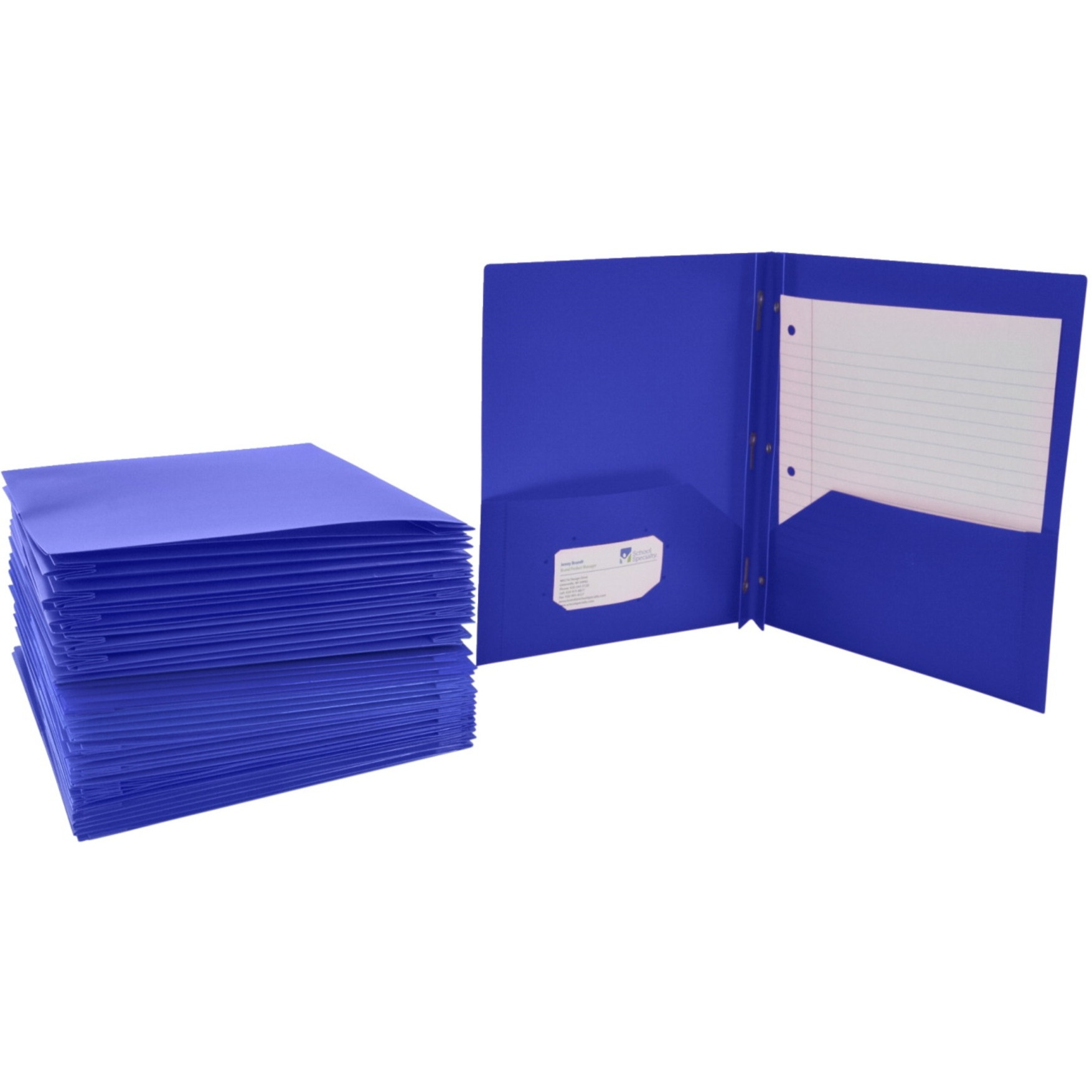 School Smart Heavyweight Two-Pocket Poly Folder with Fasteners, Blue, Pack of 25
