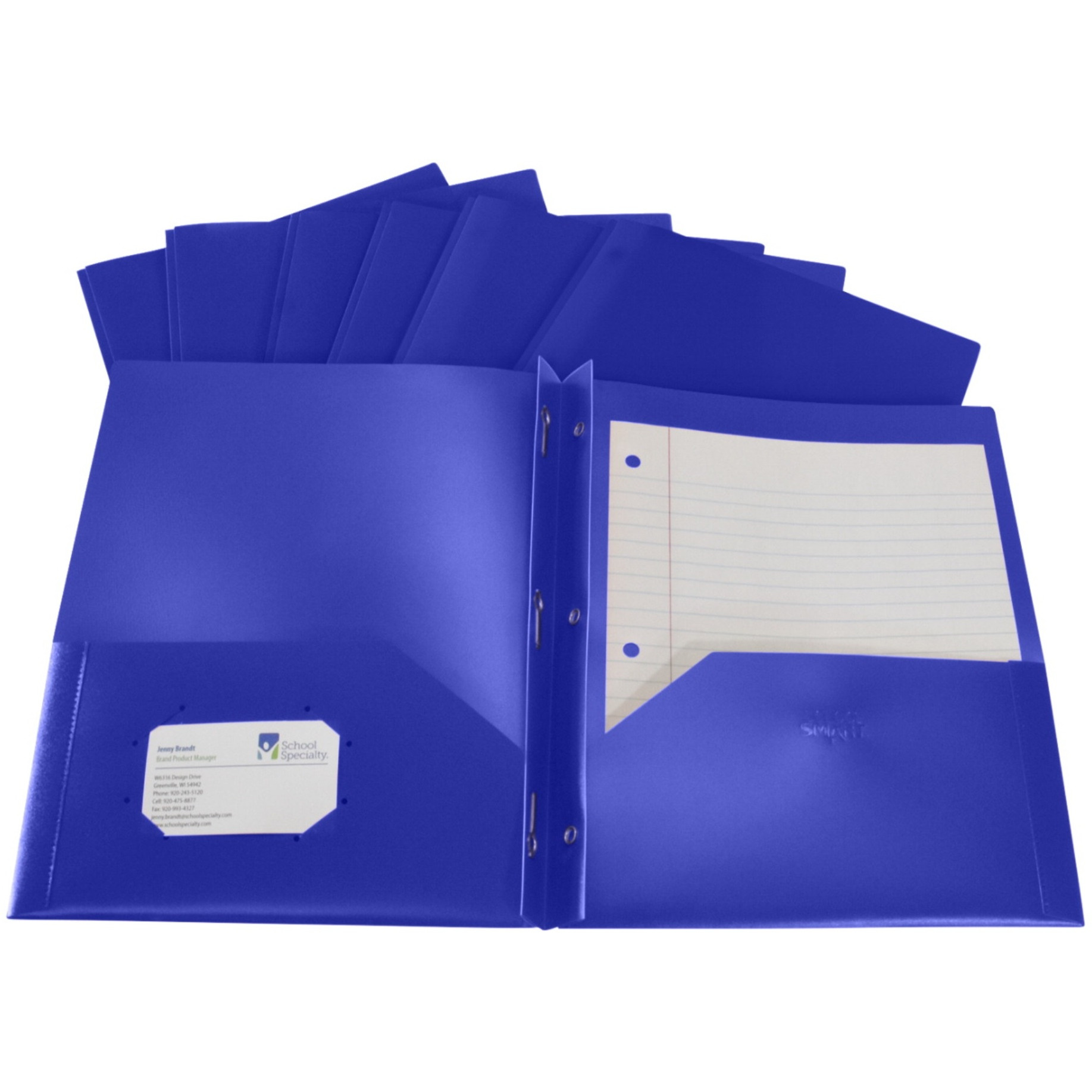 School Smart Heavyweight Two-Pocket Poly Folder with Fasteners, Blue, Pack of 25