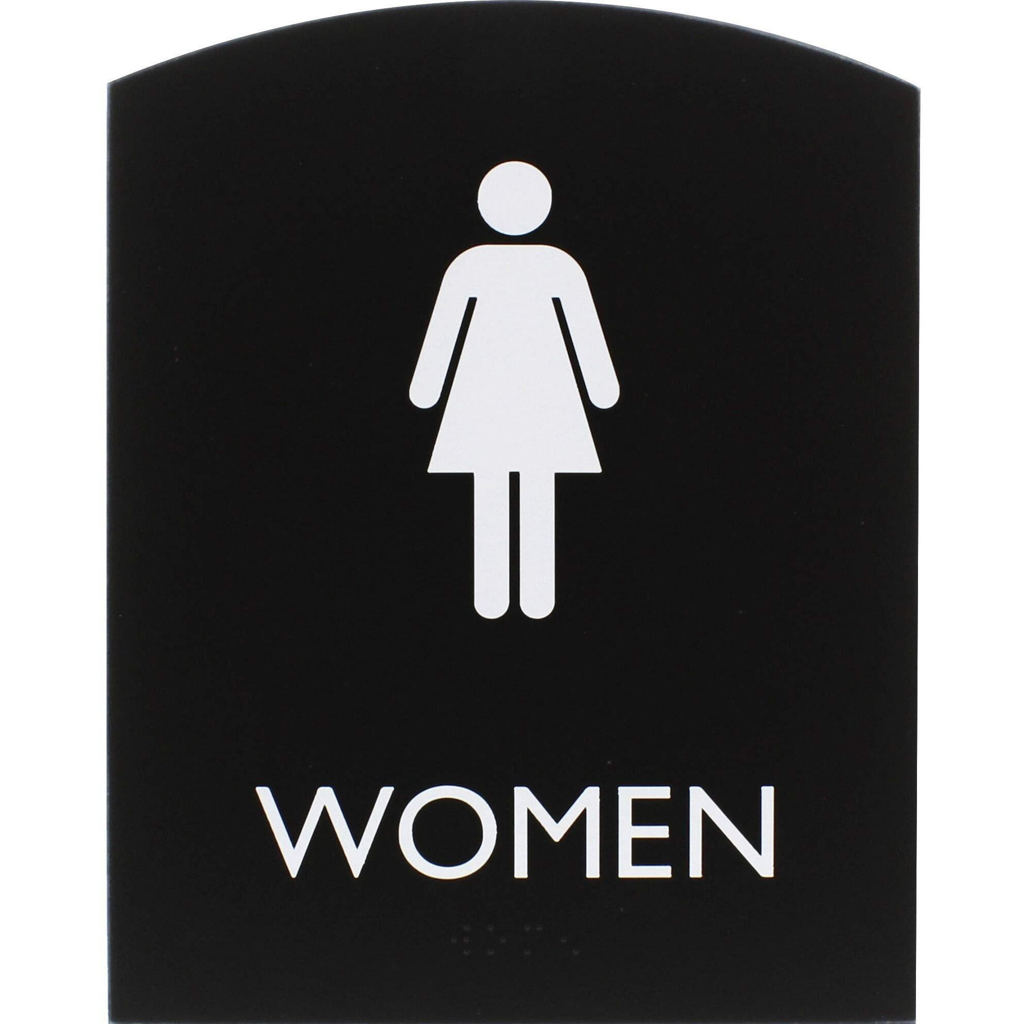 Lorell Restroom Sign - 1 Each - Women Print/Message - 6.8" Width x 8.5" Height - Rectangular Shape - Easy Readability, Braille - Plastic - Black