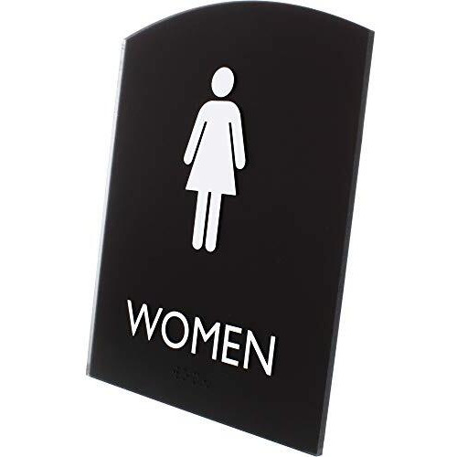 Lorell Restroom Sign - 1 Each - Women Print/Message - 6.8" Width x 8.5" Height - Rectangular Shape - Easy Readability, Braille - Plastic - Black