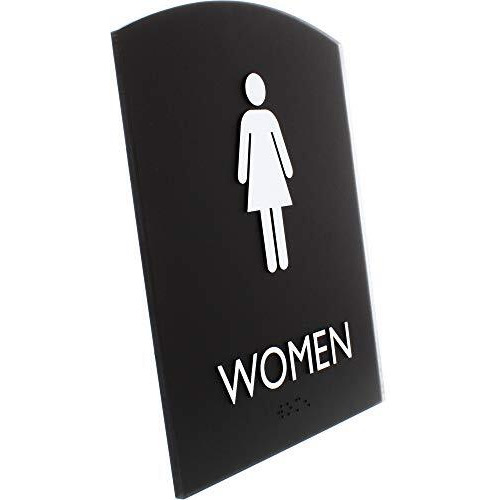 Lorell Restroom Sign - 1 Each - Women Print/Message - 6.8" Width x 8.5" Height - Rectangular Shape - Easy Readability, Braille - Plastic - Black