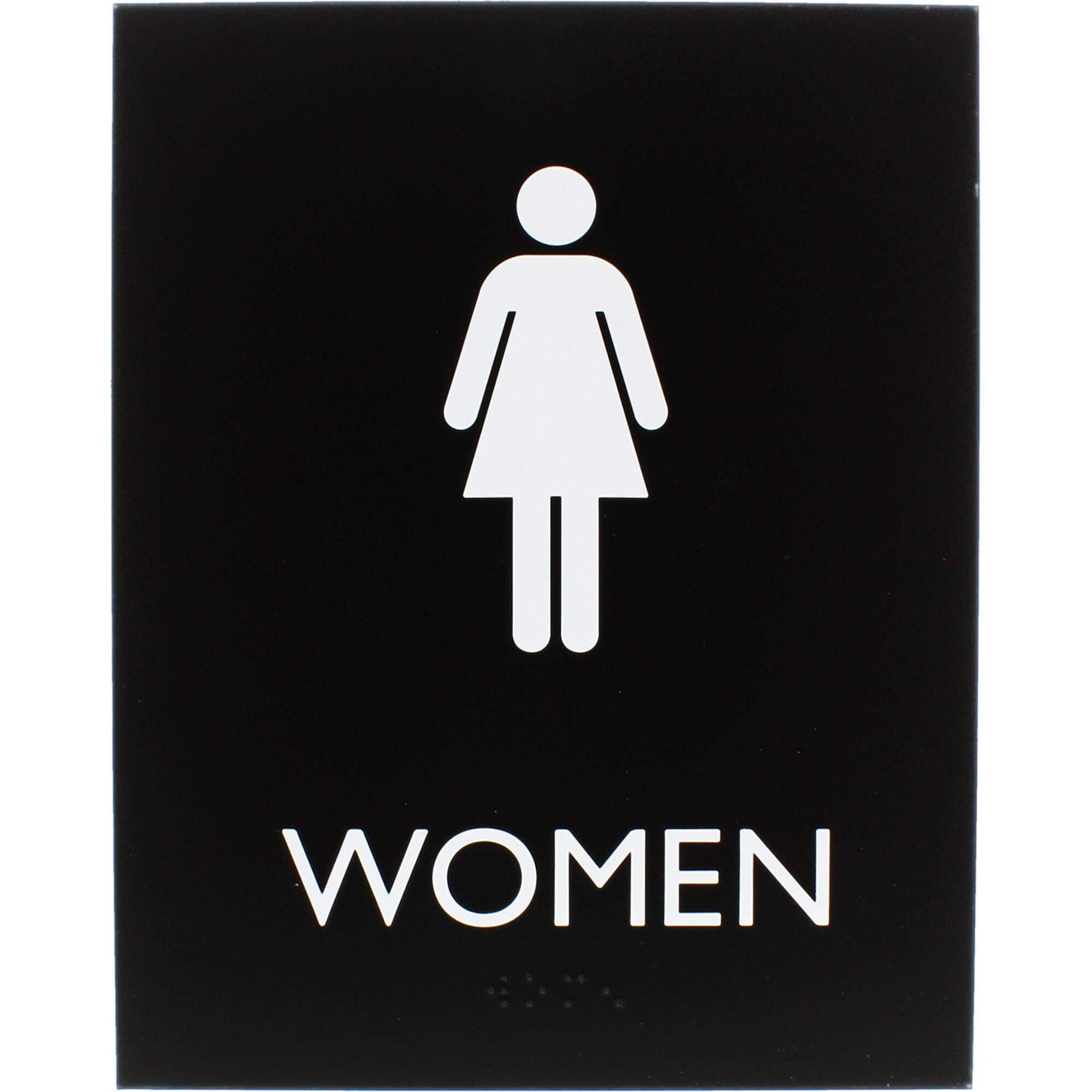 Lorell Restroom Sign - 1 Each - Women Print/Message - 6.4" Width x 8.5" Height - Rectangular Shape - Easy Readability, Braille - Plastic - Black