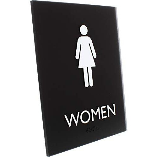 Lorell Restroom Sign - 1 Each - Women Print/Message - 6.4" Width x 8.5" Height - Rectangular Shape - Easy Readability, Braille - Plastic - Black