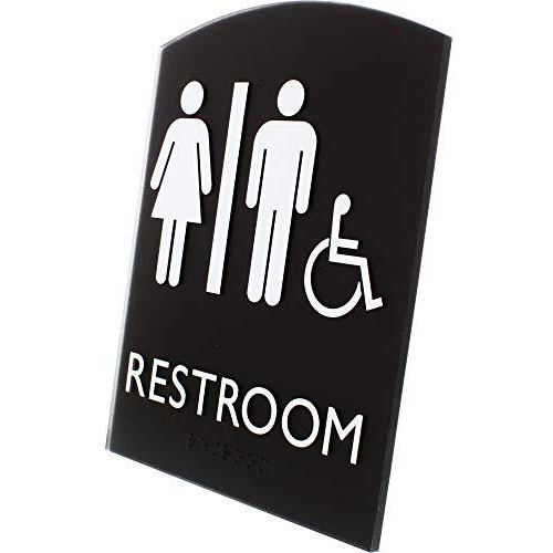 Lorell Restroom Sign - 1 Each - 6.8" Width x 8.5" Height - Rectangular Shape - Easy Readability, Braille - Plastic - Black