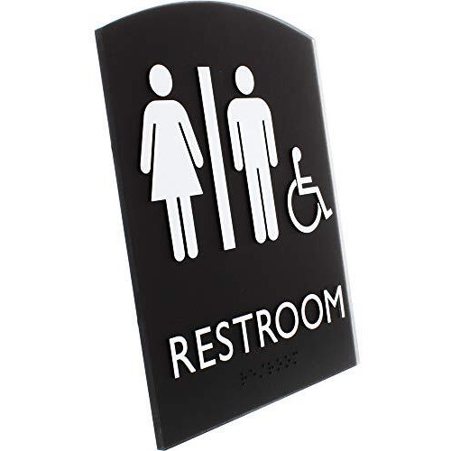 Lorell Restroom Sign - 1 Each - 6.8" Width x 8.5" Height - Rectangular Shape - Easy Readability, Braille - Plastic - Black