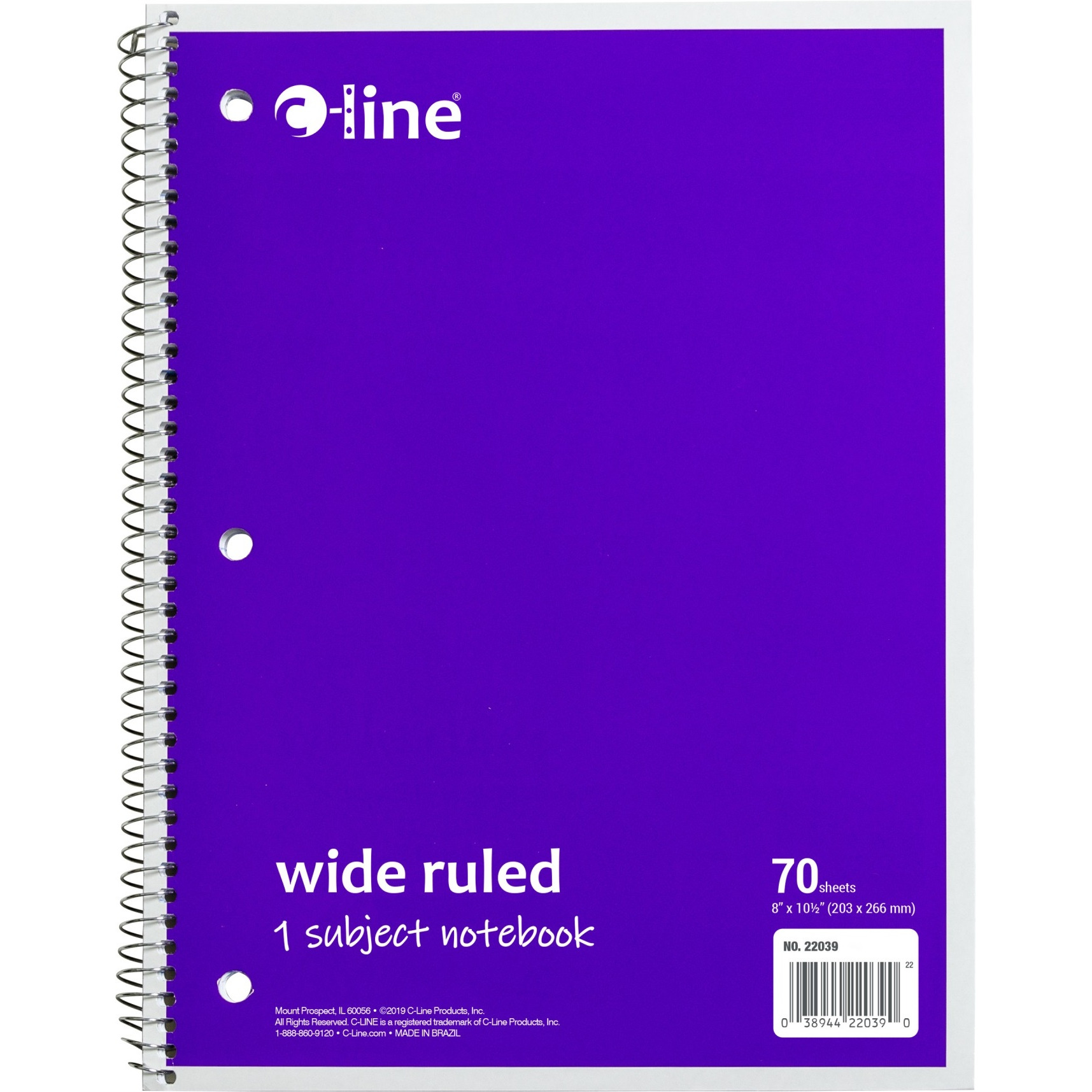 C-Line Products 1-Subject Notebook, Wide Ruled, Purple, 1/EA (Set of 24 EA)