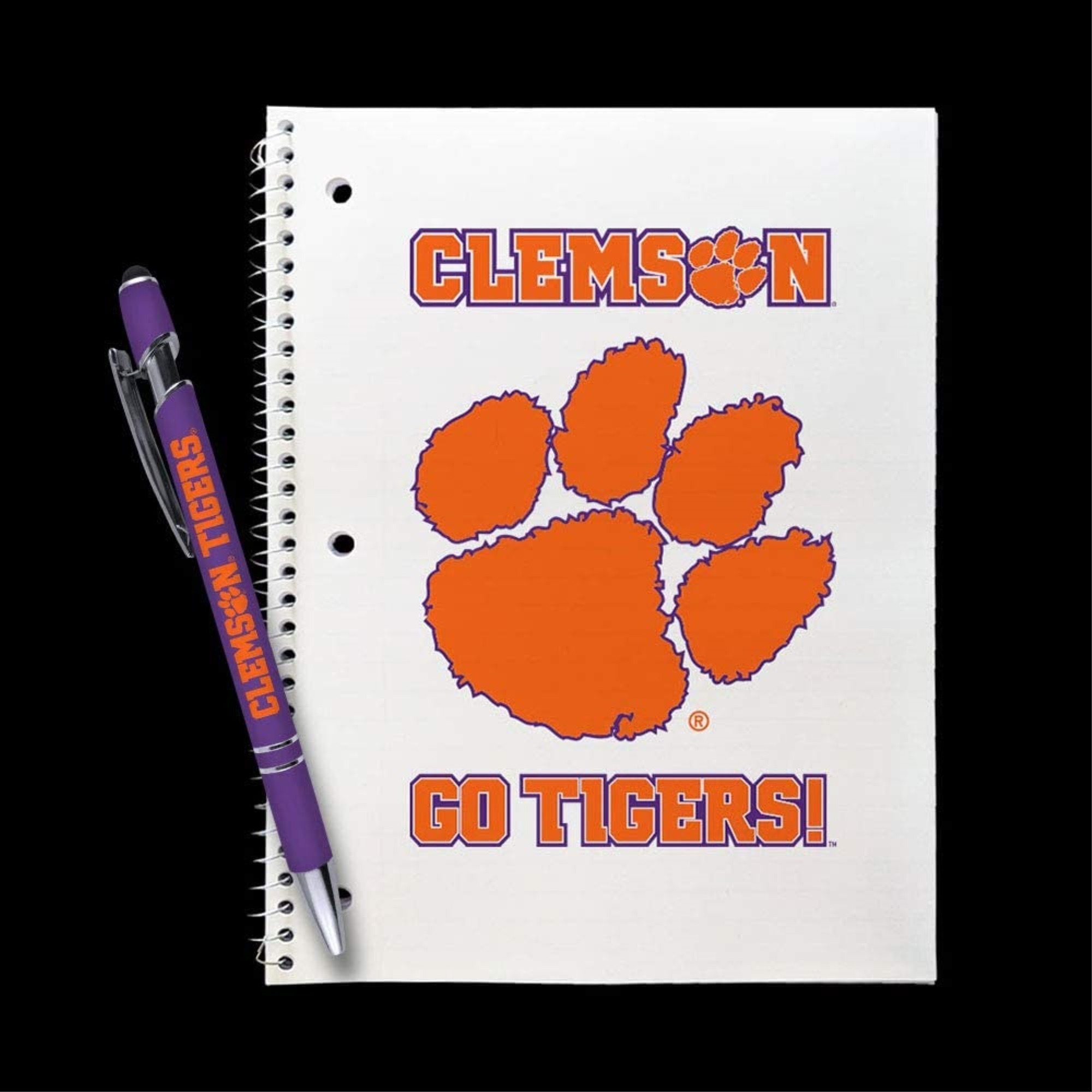 Clemson Tigers Gift Set - Spiral Notebook and Comfort Feel Metal Pen (2312)