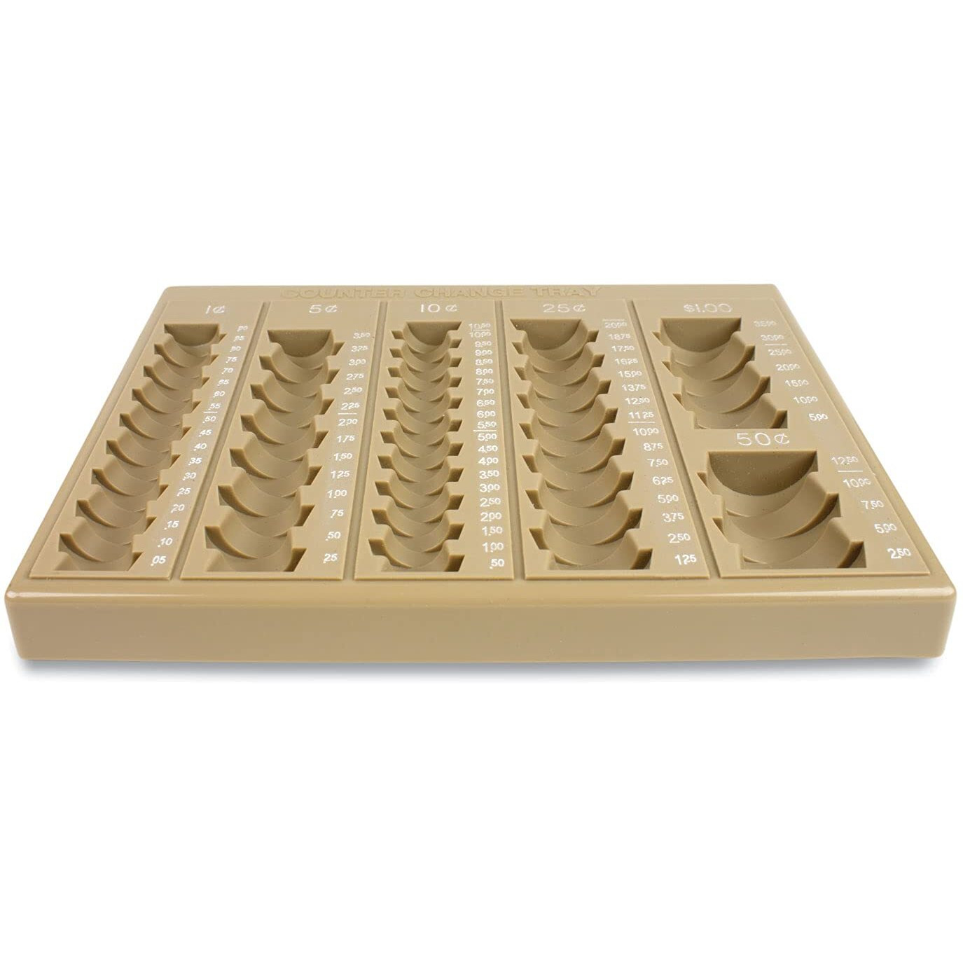 ControlTek 6-Denomination Self Counting Loose Coin Tray - 1 x Coin Tray6 Coin Compartment(s) - Tan - Plastic