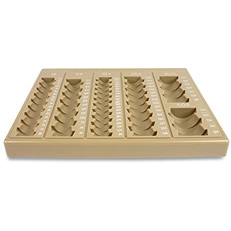 ControlTek 6-Denomination Self Counting Loose Coin Tray - 1 x Coin Tray6 Coin Compartment(s) - Tan - Plastic