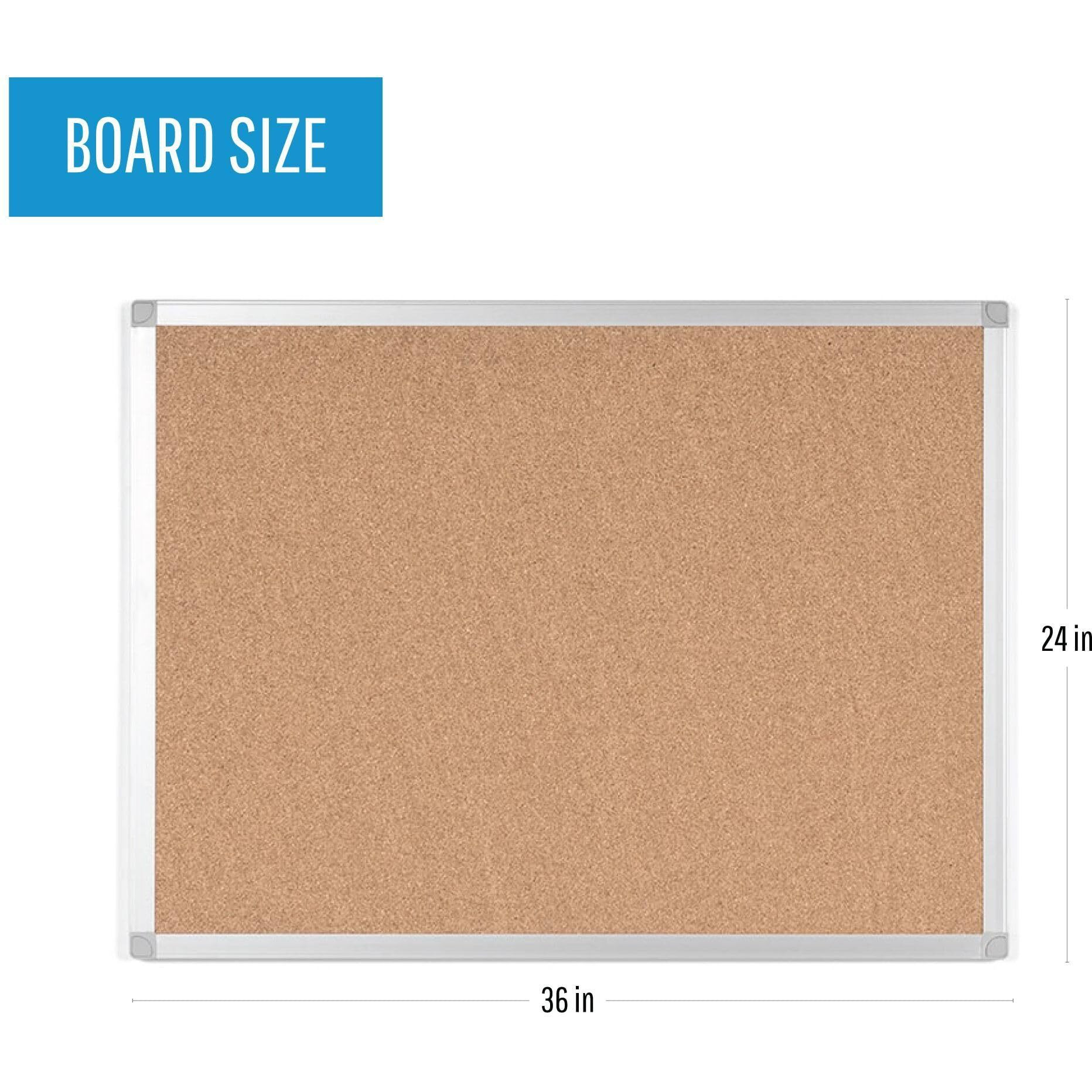 Ayda Cork Bulletin Board, 24" X 36", Aluminum Frame