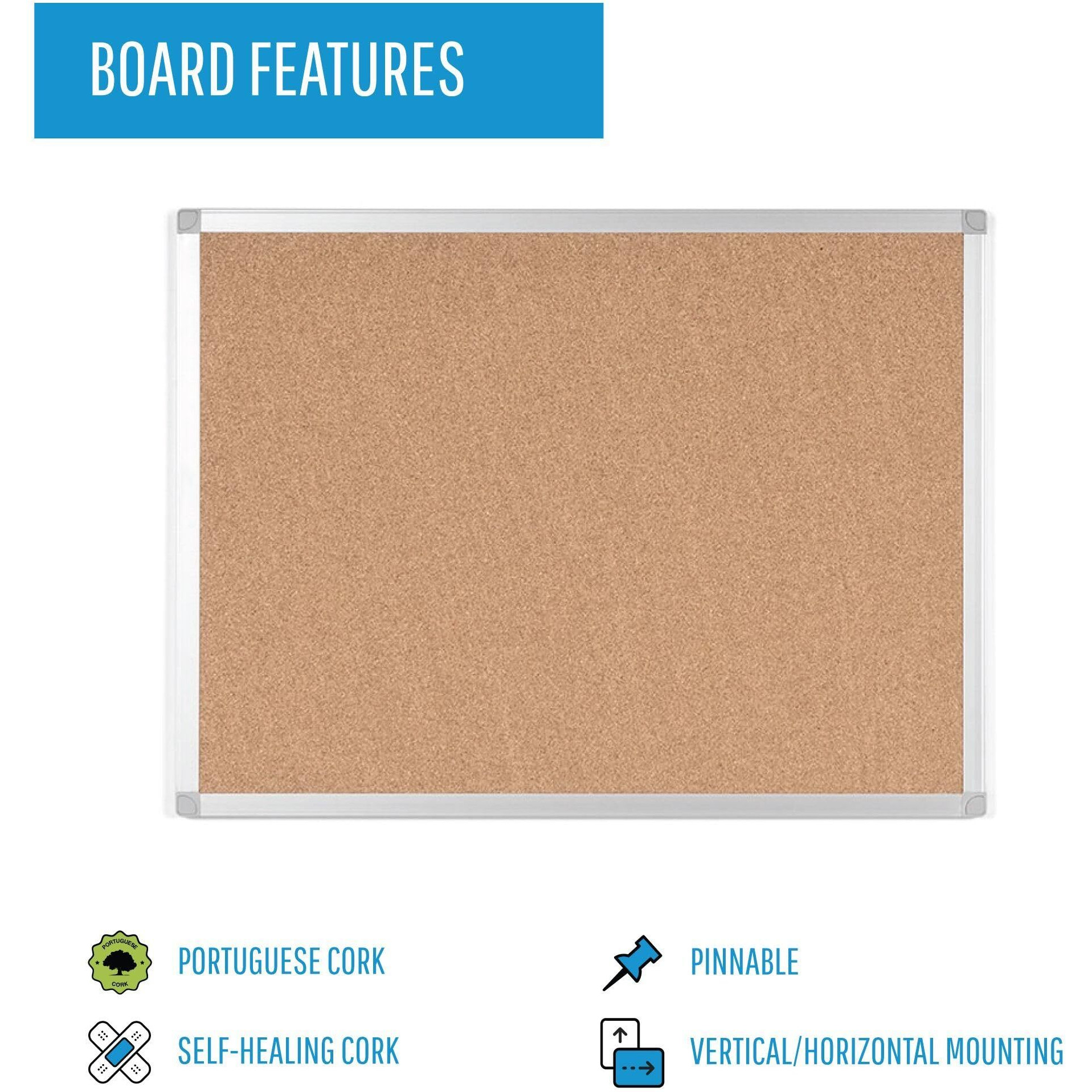 Ayda Cork Bulletin Board, 24" X 36", Aluminum Frame