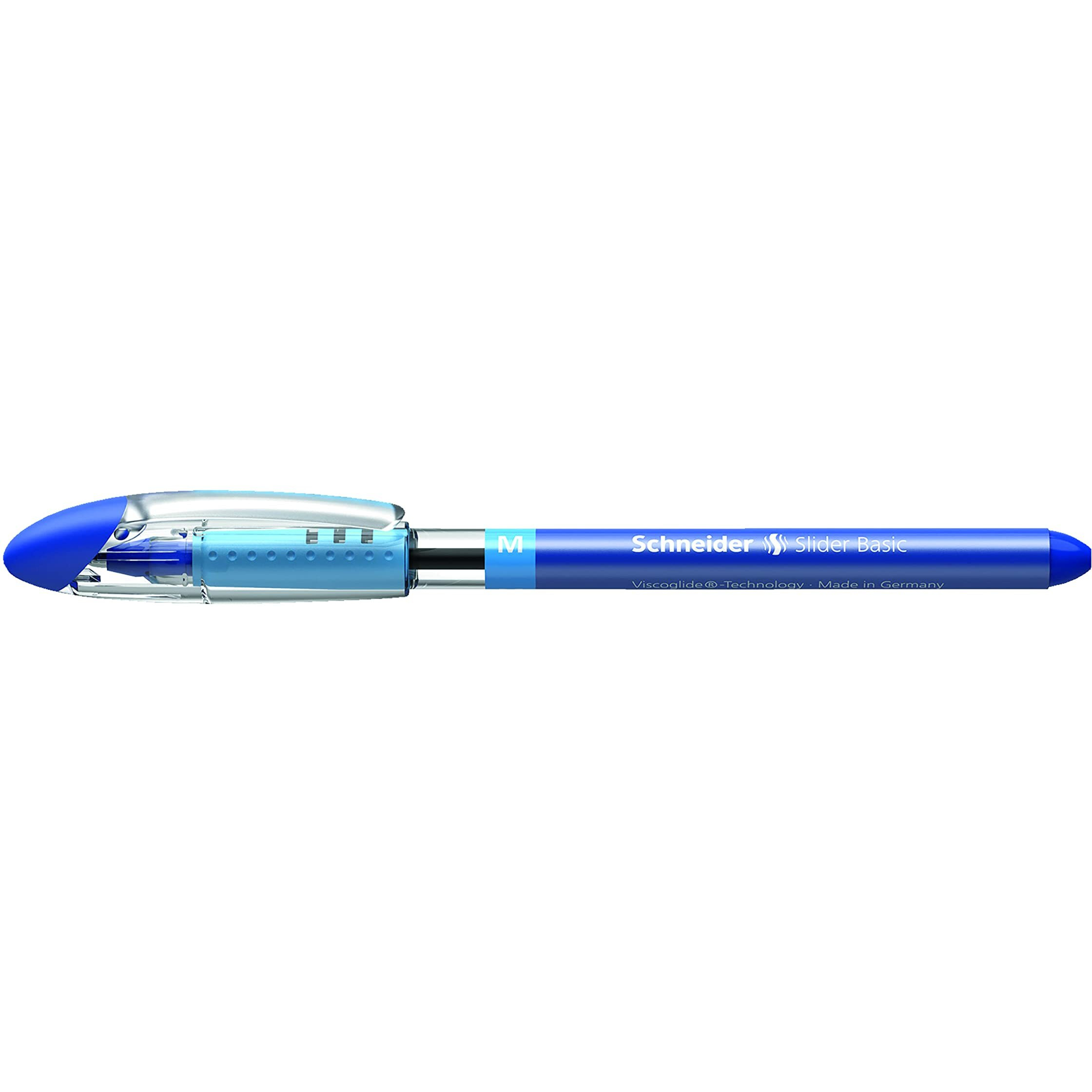 Schneider Slider Basic Medium Ballpoint Pen - Medium Pen Point - 1 mm Pen Point Size - Blue - Transparent Rubberized, Blue Barrel - Stainless Steel Tip - 10 / Pack