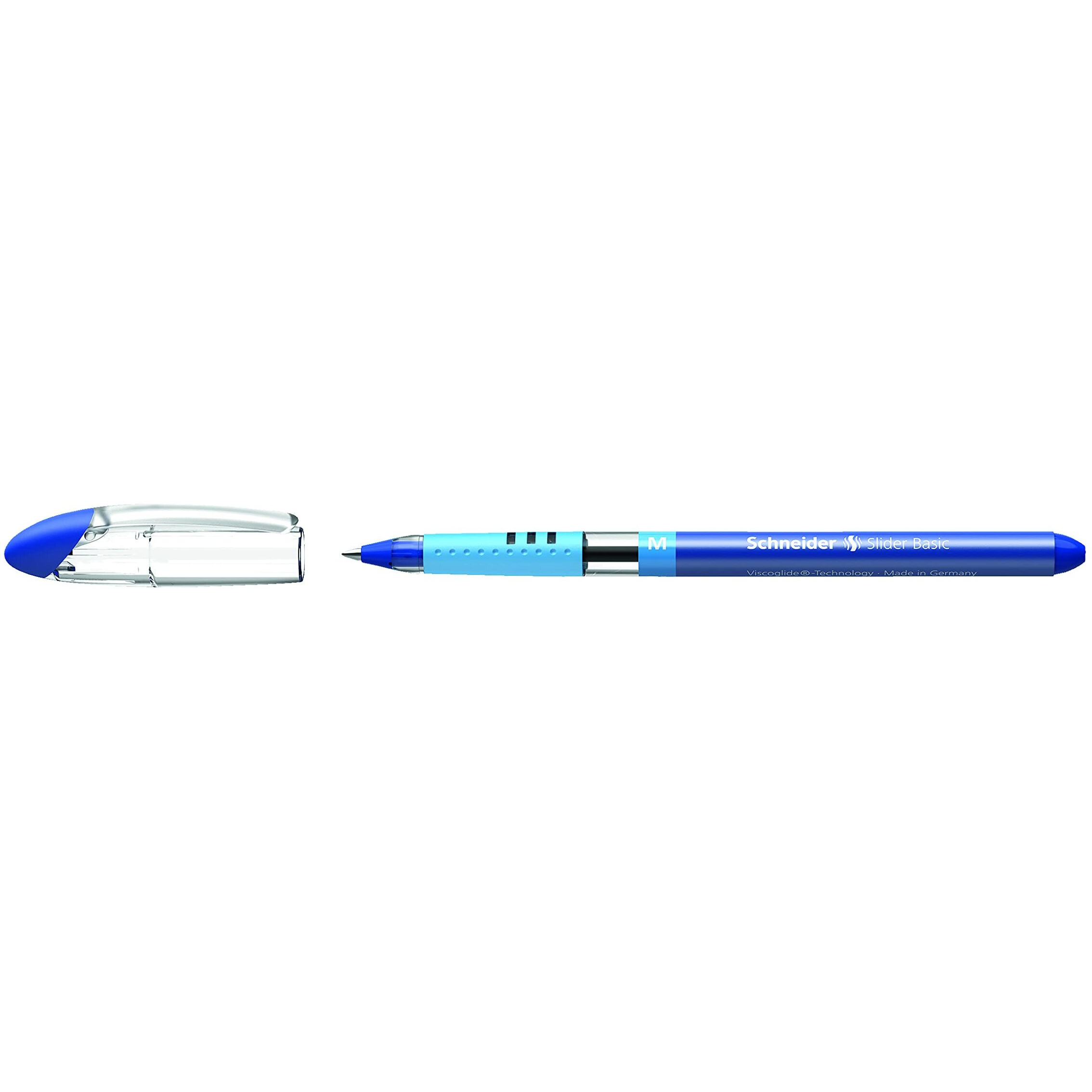 Schneider Slider Basic Medium Ballpoint Pen - Medium Pen Point - 1 mm Pen Point Size - Blue - Transparent Rubberized, Blue Barrel - Stainless Steel Tip - 10 / Pack