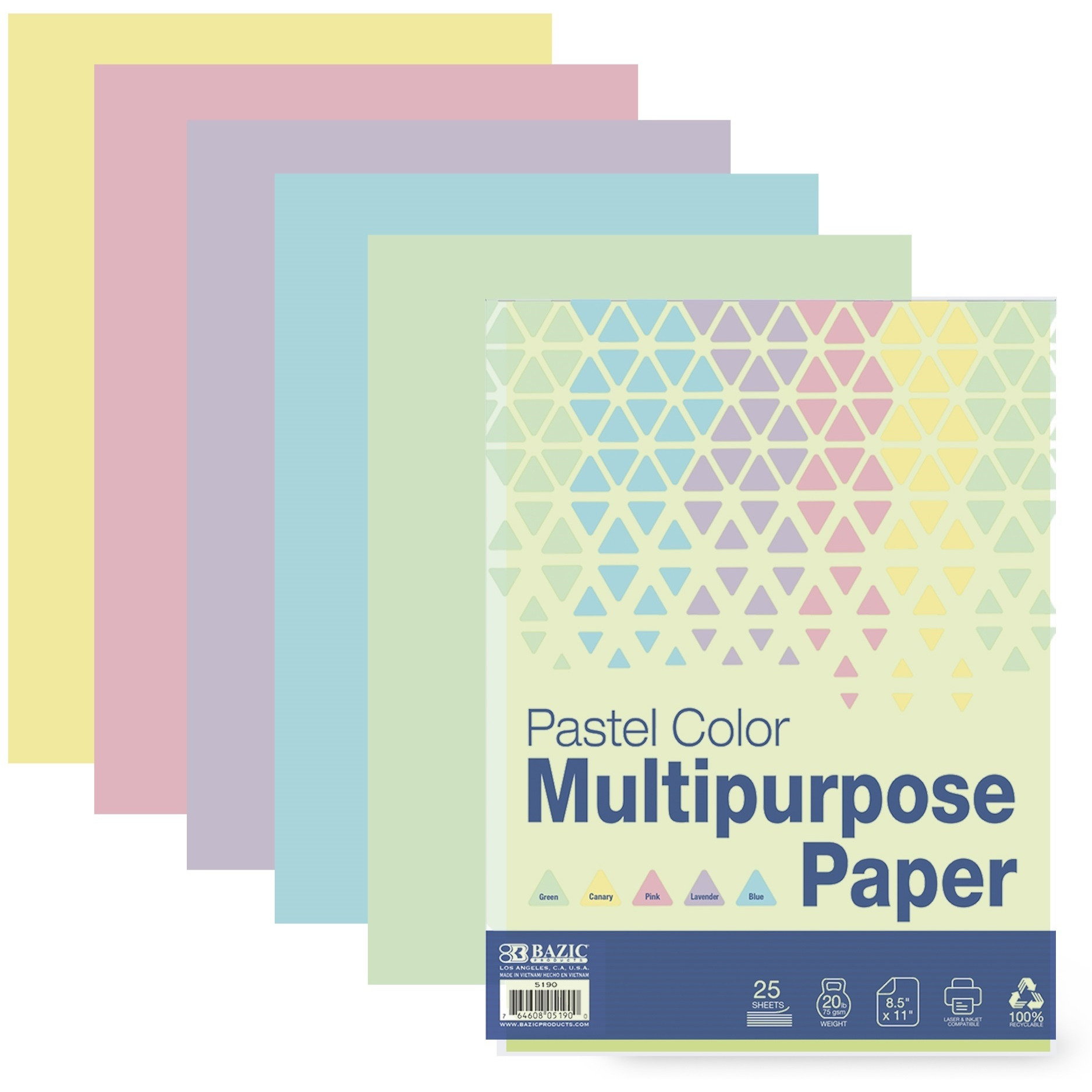 BAZIC 25 Ct. Pastel Color Multipurpose Paper / Box Qty - 24