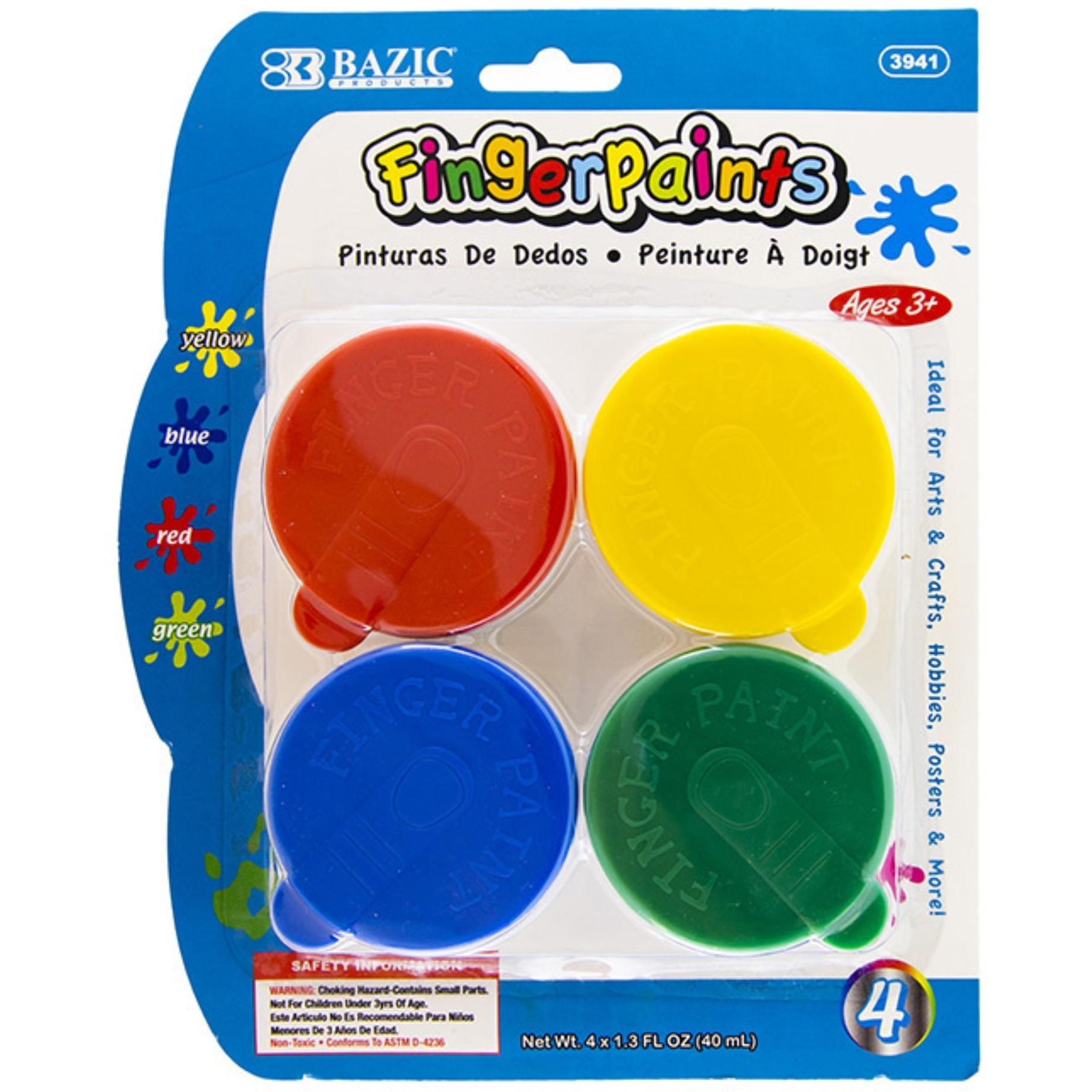 BAZIC 1.35 FL OZ (40 mL) 4 Color Fingerpaint / Box Qty - 24