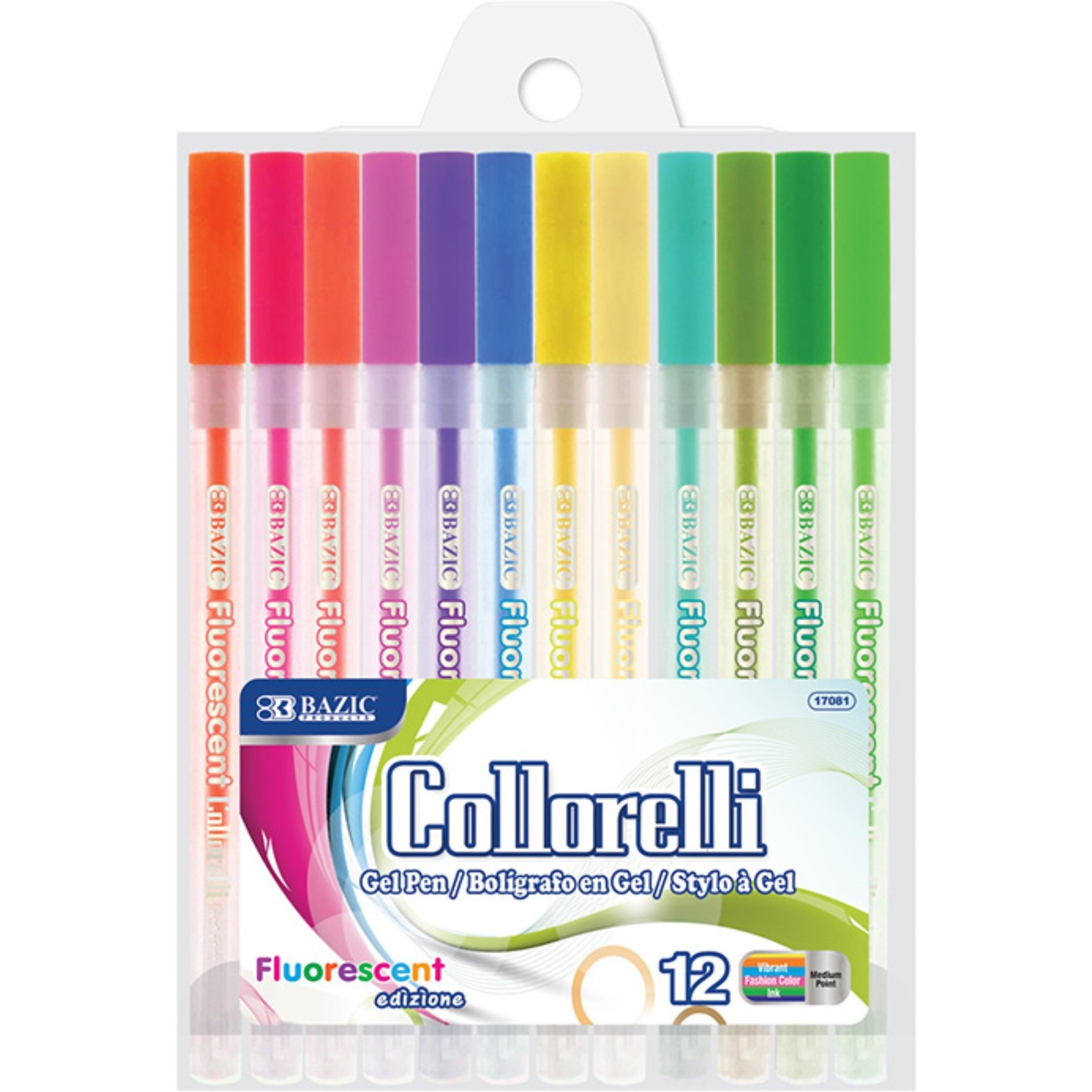 BAZIC 12 Fluorescent Color Collorelli Gel Pen / Box Qty - 24