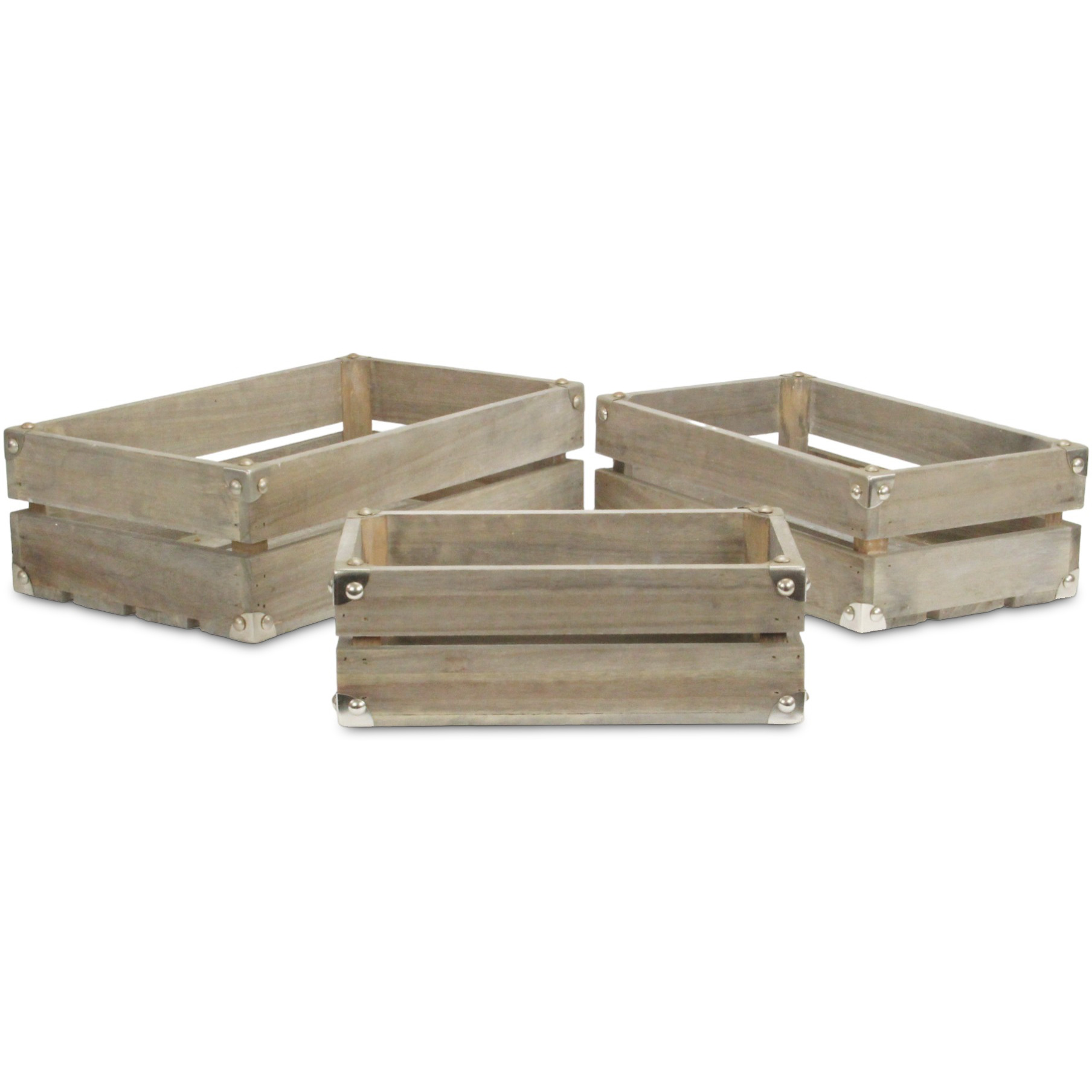 Rustic Farmstead Studded Rectangular Wood Crate Set
