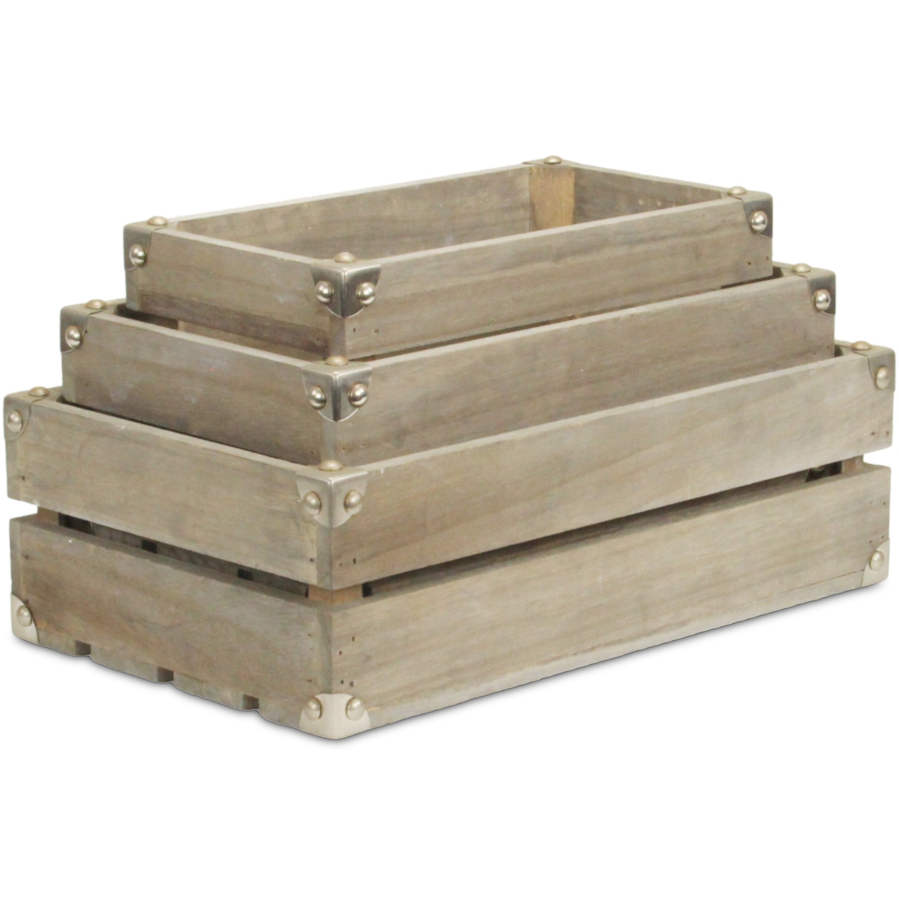 Rustic Farmstead Studded Rectangular Wood Crate Set
