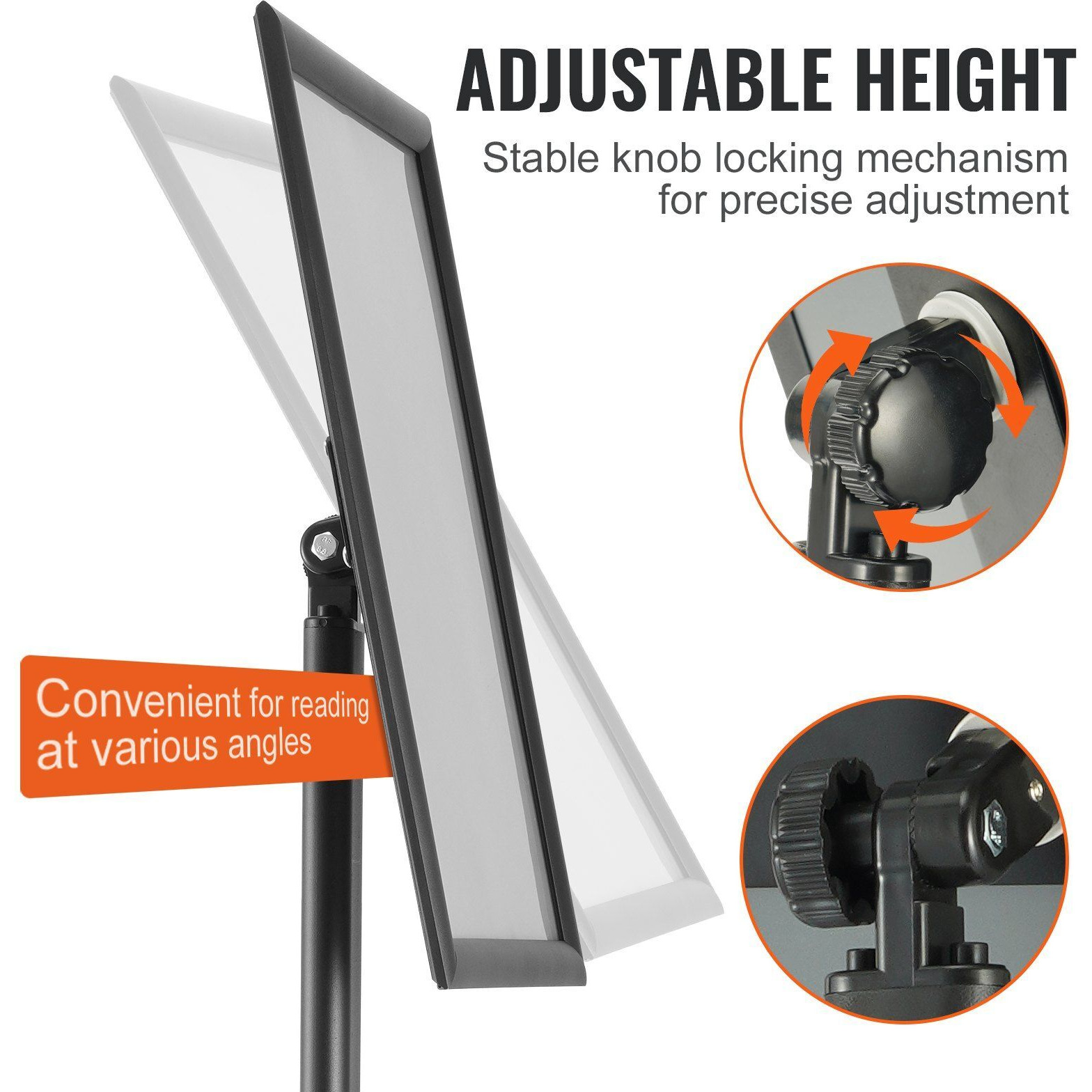 VEVOR Pedestal Sign Holder, 11 x 17 Inch Vertical and Horizontal Adjustable Poster Stand, Heavy-Duty Floor Standing Sign Holder with Metal Base for Display, Advertisement, and Outdoor, Black