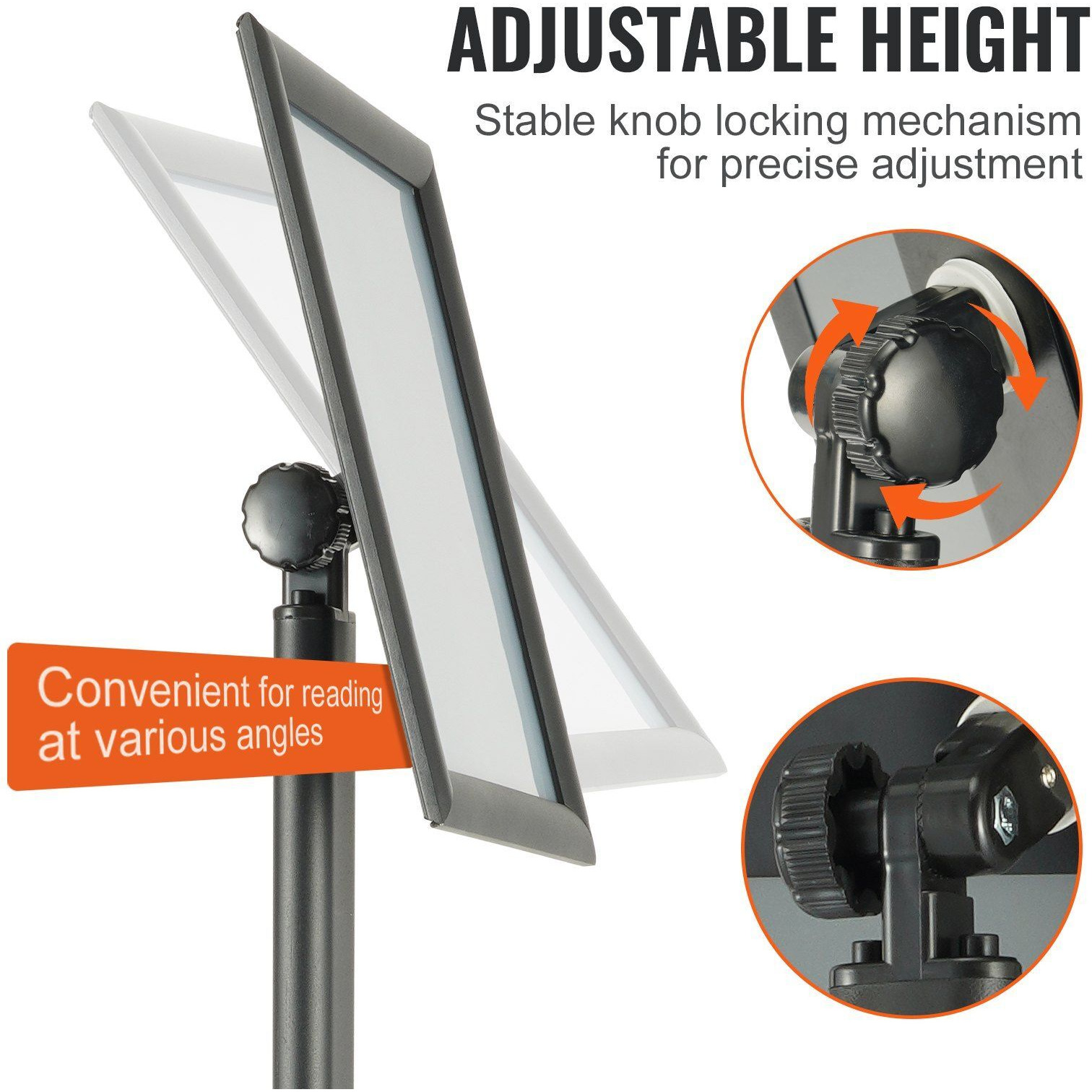 VEVOR Pedestal Sign Holder, 8.5 x 11 Inch Vertical and Horizontal Adjustable Poster Stand, Heavy-Duty Floor Standing Sign Holder with Metal Base for Display, Advertisement, and Outdoor, Black