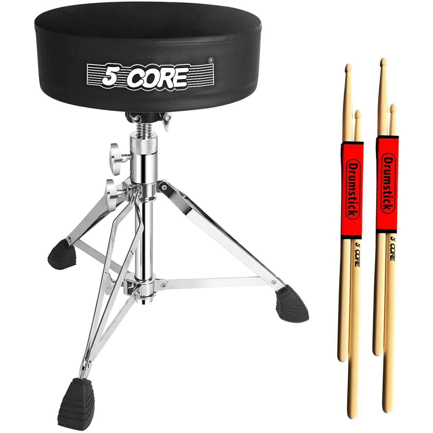 5 CORE Drum Throne Padded Guitar Stool Height Adjustable Heavy Duty Music Chair Seat Universal for Adults & Kids with Anti Slip Rubber Feet - DS CH BLK VEL HD