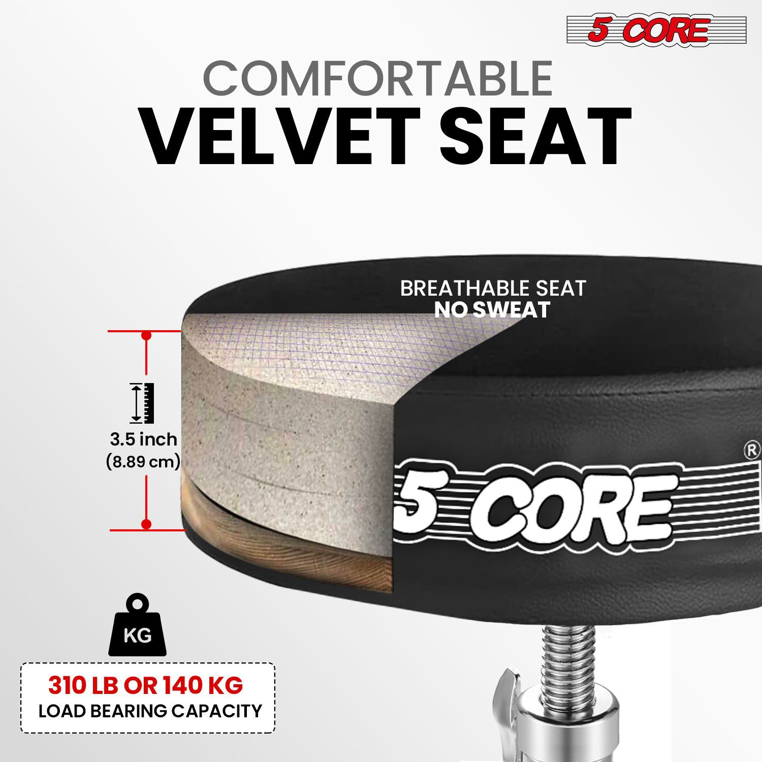 5 CORE Drum Throne Padded Guitar Stool Height Adjustable Heavy Duty Music Chair Seat Universal for Adults & Kids with Anti Slip Rubber Feet - DS CH BLK VEL HD