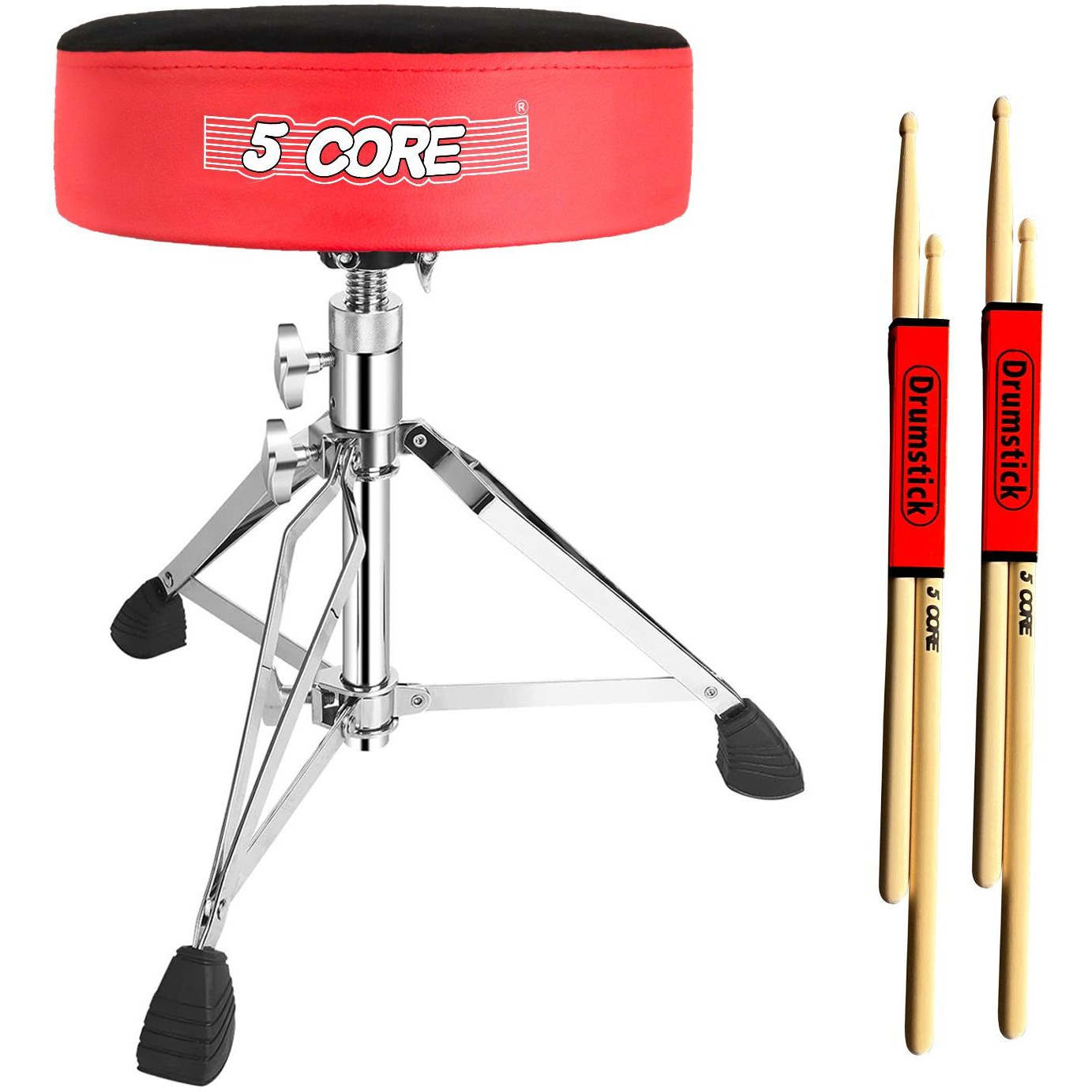 5 CORE Drum Throne Padded Guitar Stool Height Adjustable Heavy Duty Music Chair Seat Universal for Adults & Kids with Anti Slip Rubber Feet - DS CH RED VEL HD