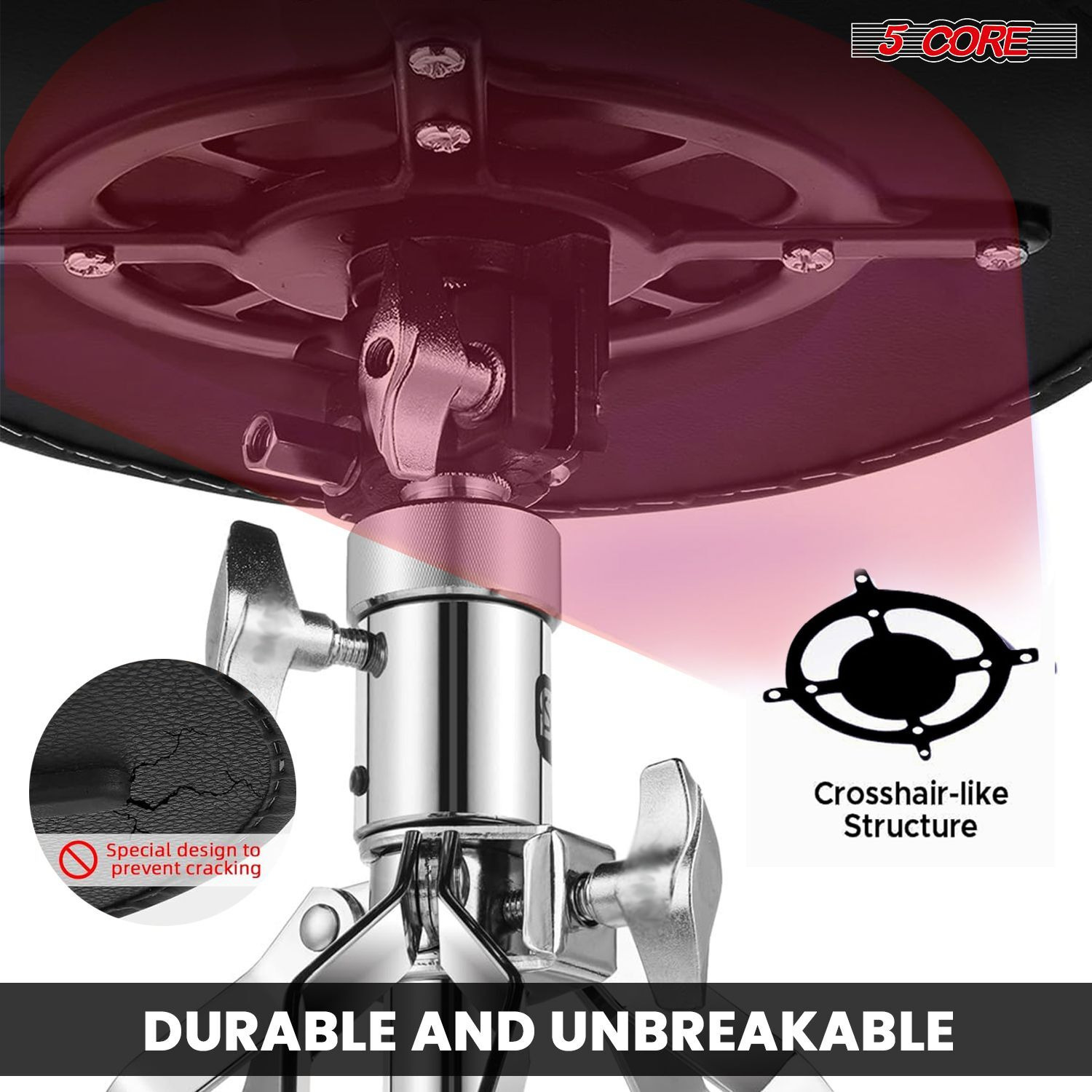5 CORE Drum Throne Padded Guitar Stool Height Adjustable Heavy Duty Music Chair Seat Universal for Adults & Kids with Anti Slip Rubber Feet - DS CH RED VEL HD