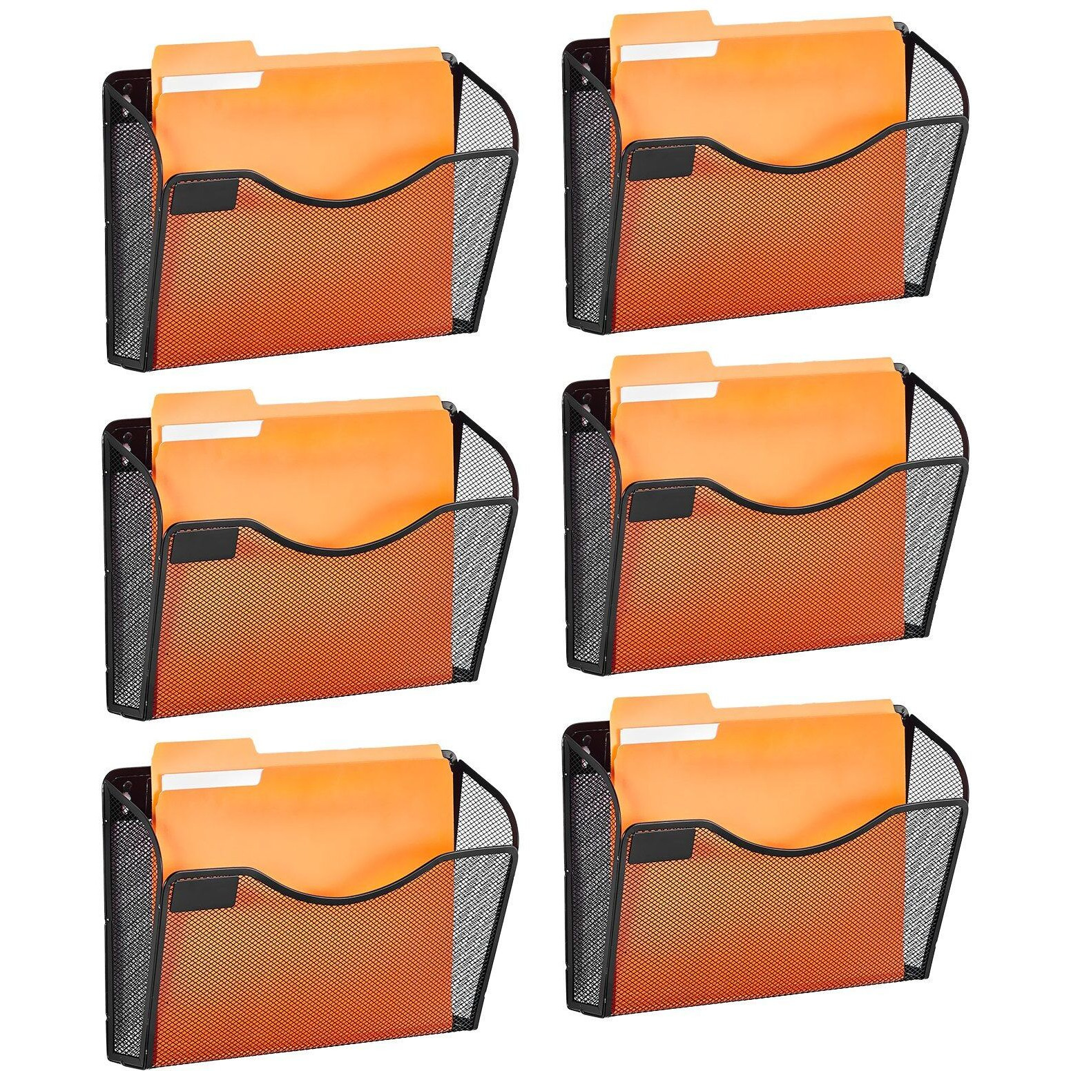 VEVOR Hanging Wall Files Organizer, 6 Pack Single Pocket Mesh Wall File Holder, Metal Wall Folder Organizer with Nametag Label, for Office Home & School