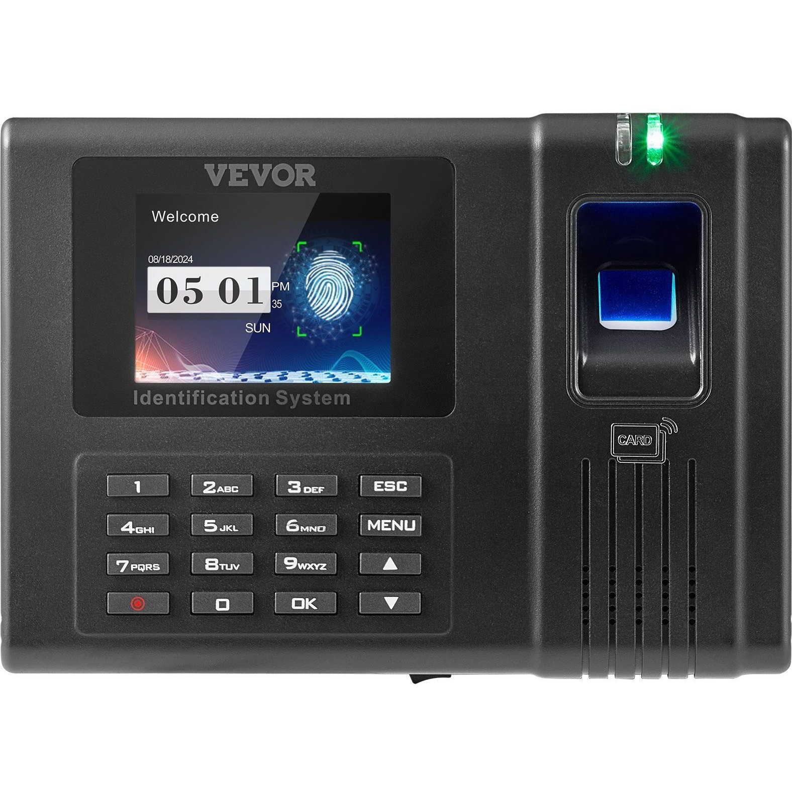VEVOR Time Clock, Employee Attendance Machine with Fingerprint, RFID and PIN Punching in One, Standalone Biometric Clock in Machine for Employees Small Business with 5 RFID Cards & No Monthly Fees