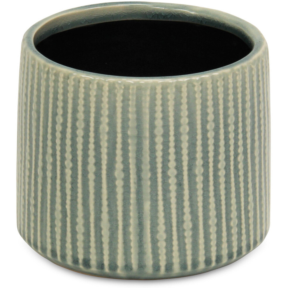 6" Green Striped Ceramic Indoor Outdoor Round Pot Planter