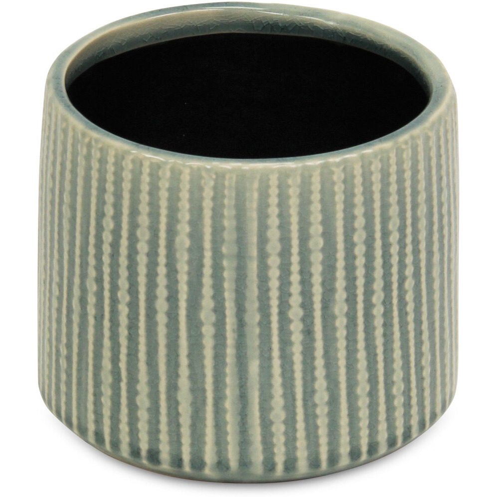 6" Green Striped Ceramic Indoor Outdoor Round Pot Planter