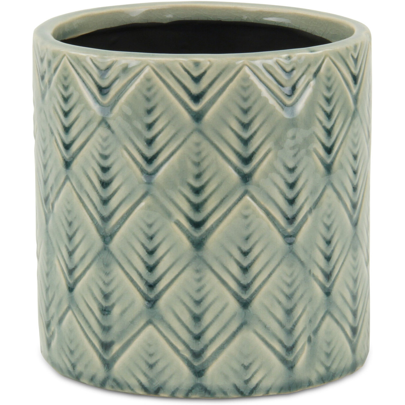 6" Green Geometric Ceramic Indoor Outdoor Round Pot Planter