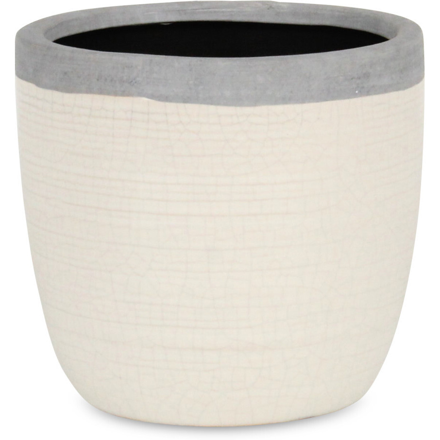 6" Cream and Gray Crackle Mosaic Ceramic Indoor Outdoor Round Pot Planter