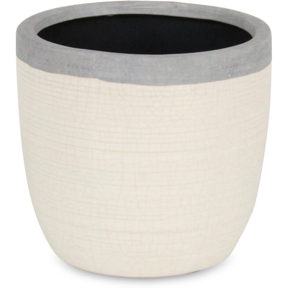 6" Cream and Gray Crackle Mosaic Ceramic Indoor Outdoor Round Pot Planter