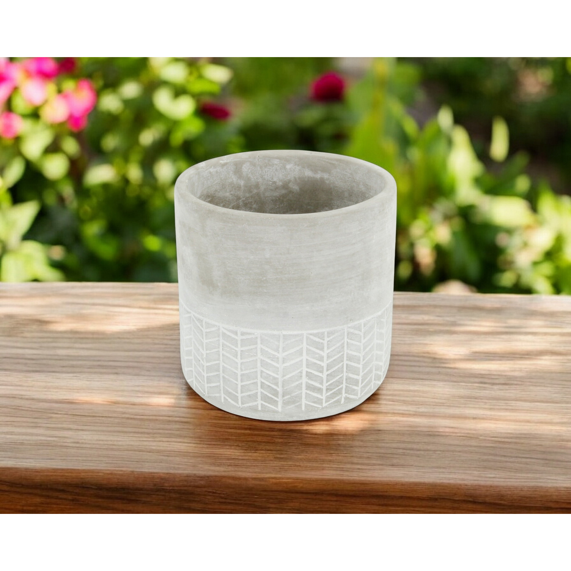 6" Light Gray Geometric Cement Indoor Outdoor Round Pot Planter