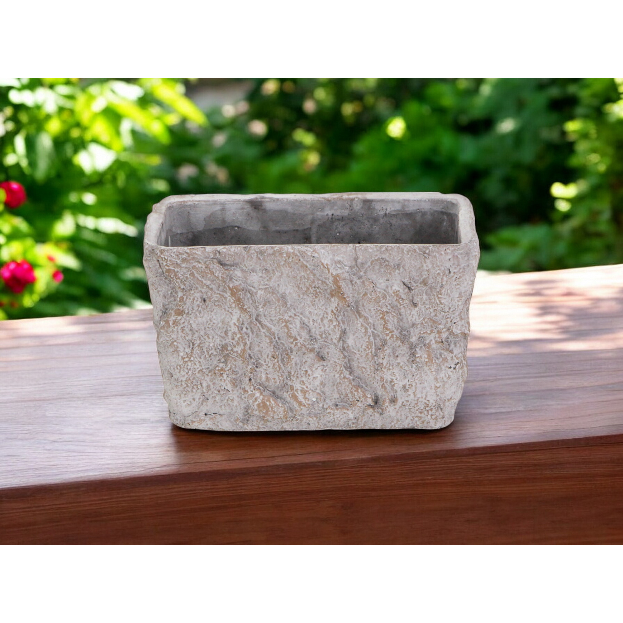 9" Gray Speckle Glaze Cement Indoor Outdoor Rectangular Pot Planter