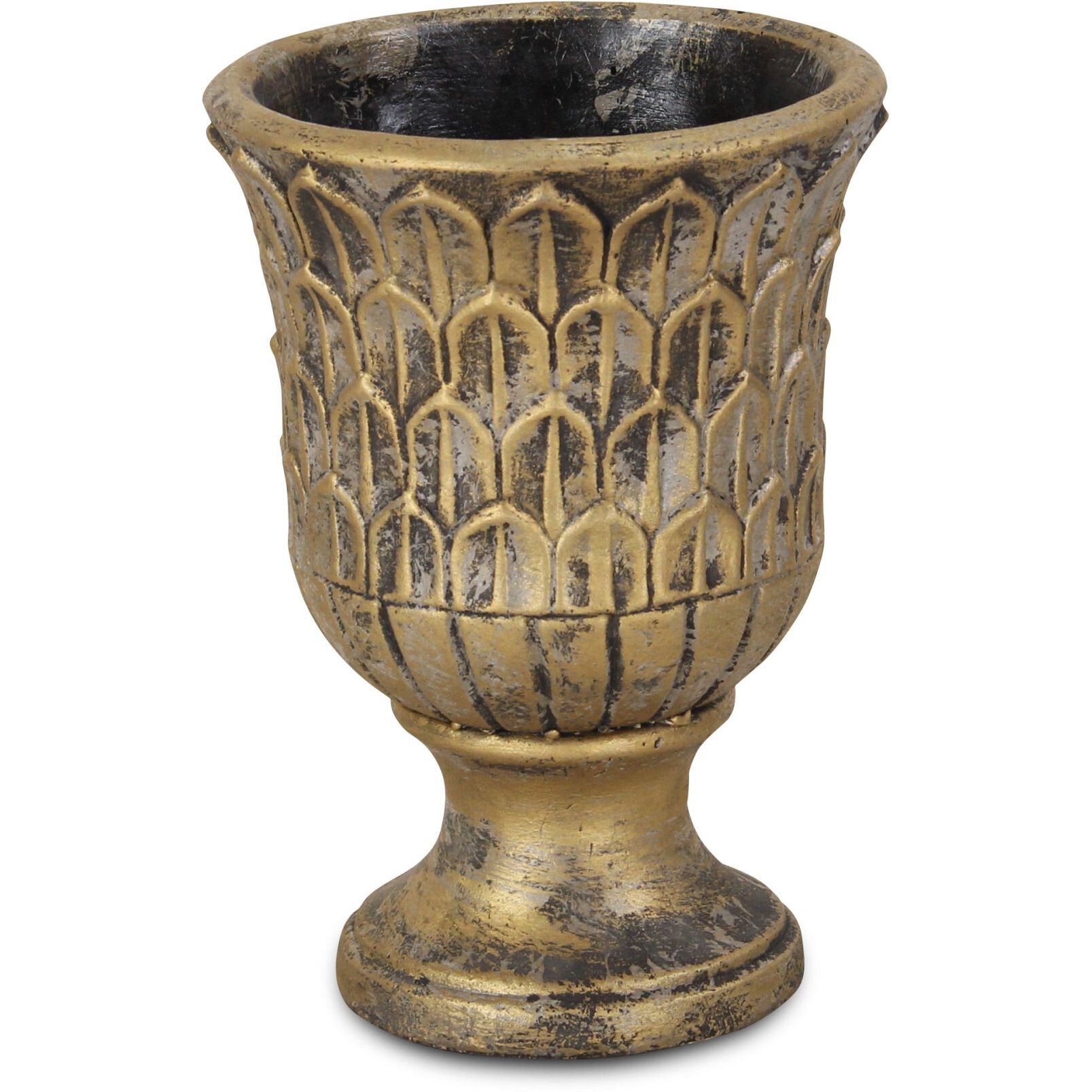 7" Antiqued Brass Textural Tone On Tone Cement Indoor Outdoor Round Urn Planter