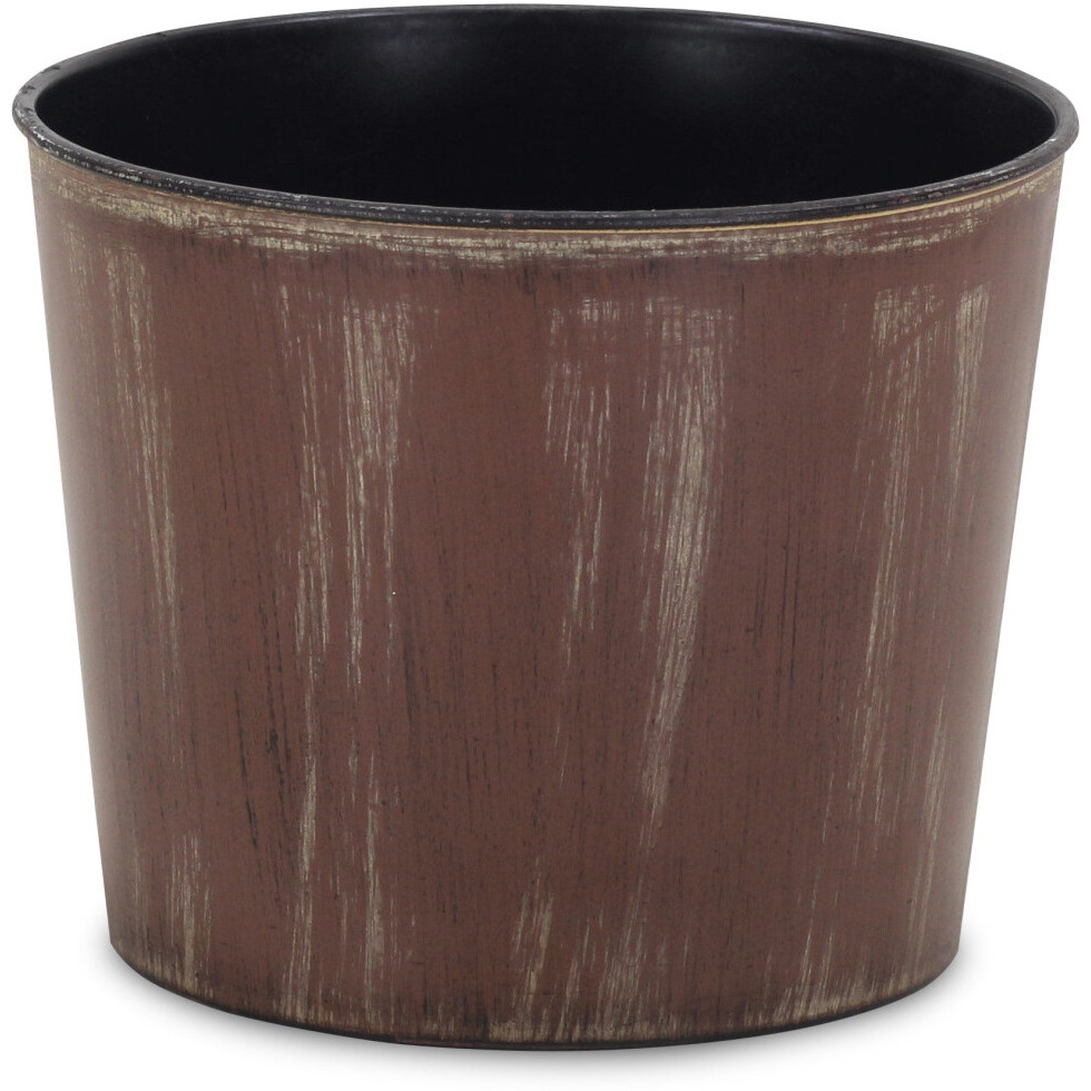 7" Brown and Ivory Abstract Recycled Plastic Indoor Outdoor Round Pot Planter
