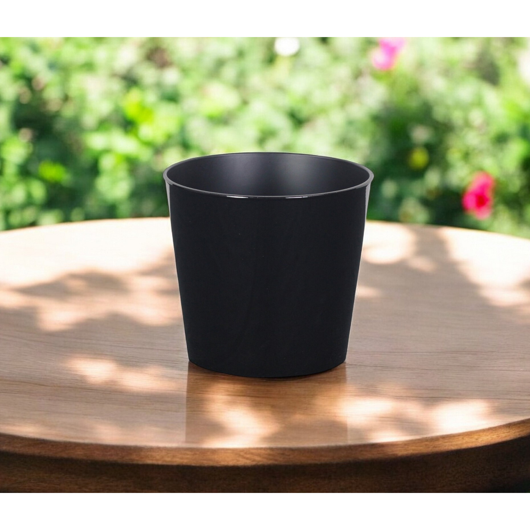 7" Black Recycled Plastic Indoor Outdoor Round Pot Planter