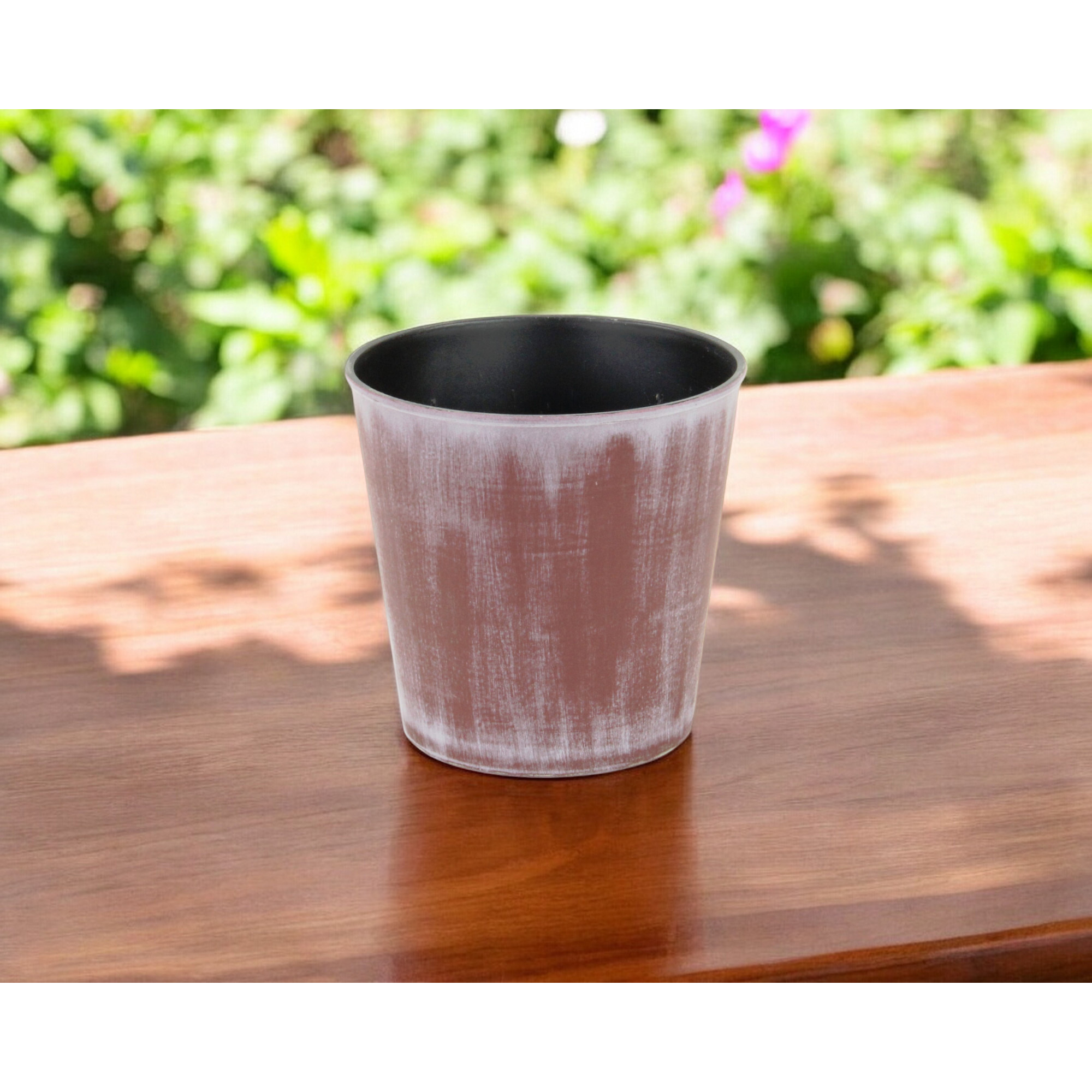 5" Brown and Ivory Abstract Recycled Plastic Indoor Outdoor Round Nursery Pot