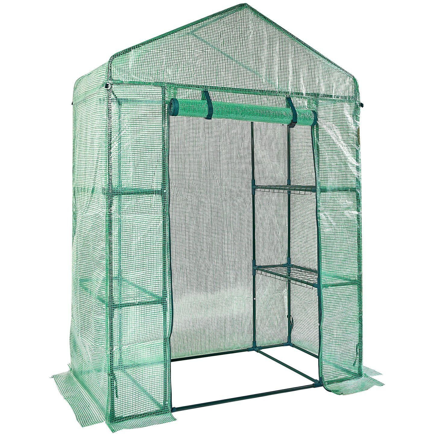 VEVOR Walk-in Green House, 4.6 x 2.4 x 6.7 ft, Greenhouse with Shelves, High Strength PE Cover with Doors, Windows and Steel Frame, Set Up in Minutes, for Planting and Storage