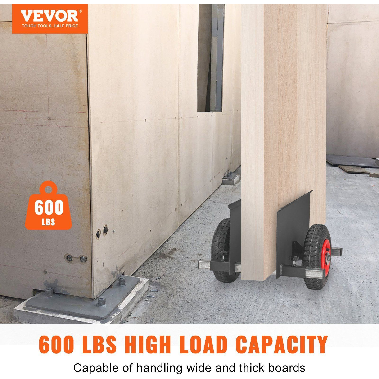 VEVOR Panel Dolly, 600LBS Capacity Slab Dolly, Heavy-duty Drywall Mover with 8" Pneumatic Wheels, Adjustable Clamp Panel Cart for Drywall Sheet, Material Handling, All Terrain Moving Cart