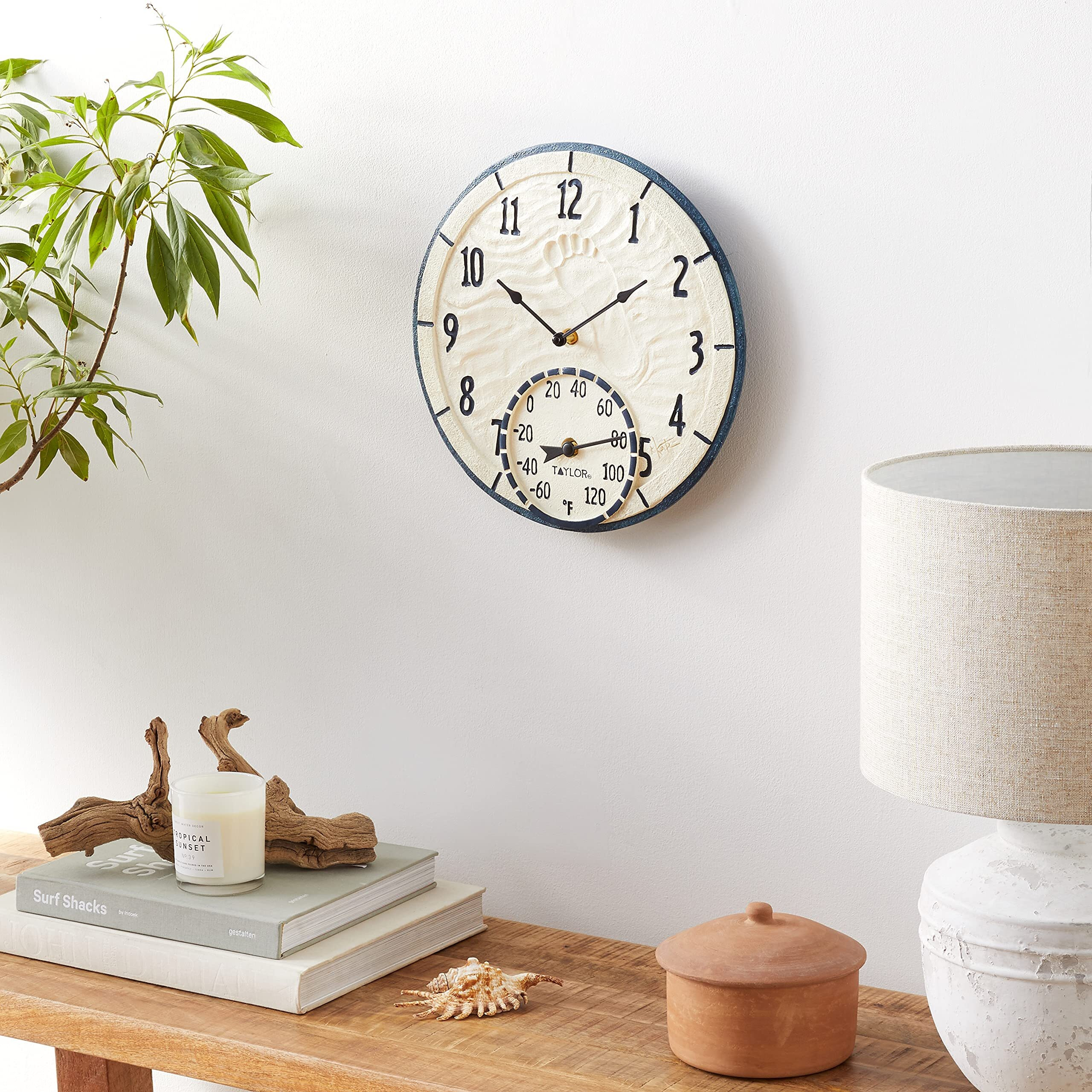 Taylor Precision Products 14" By The Sea Clock with Thermometer, Multicolored
